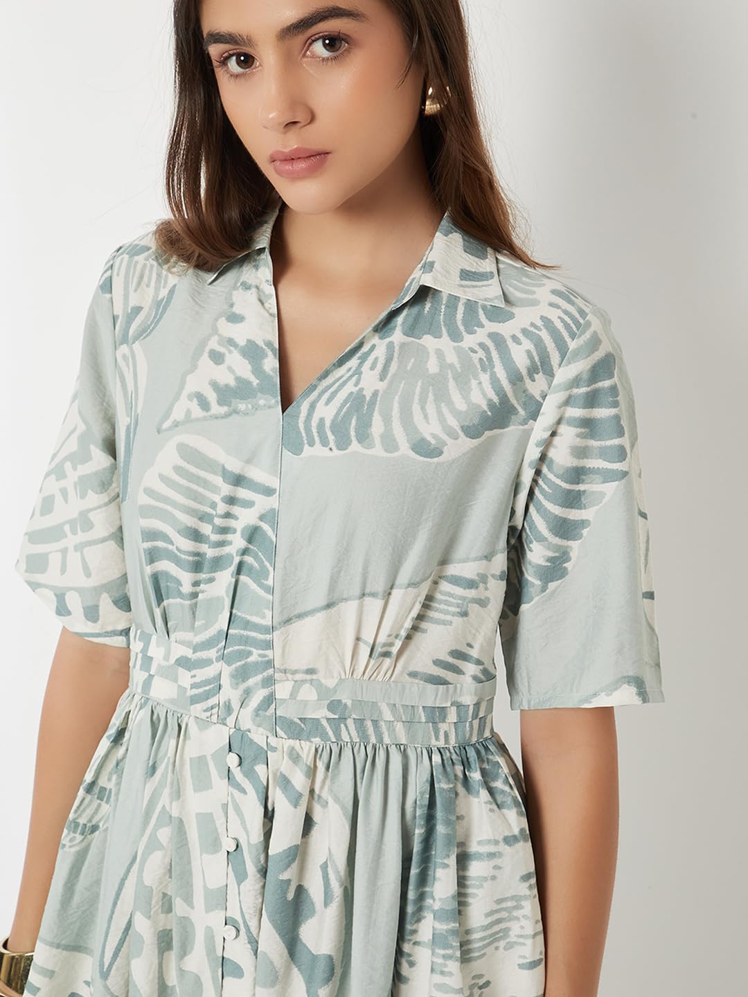 Max Women Printed A-Line Dress(Green_L)