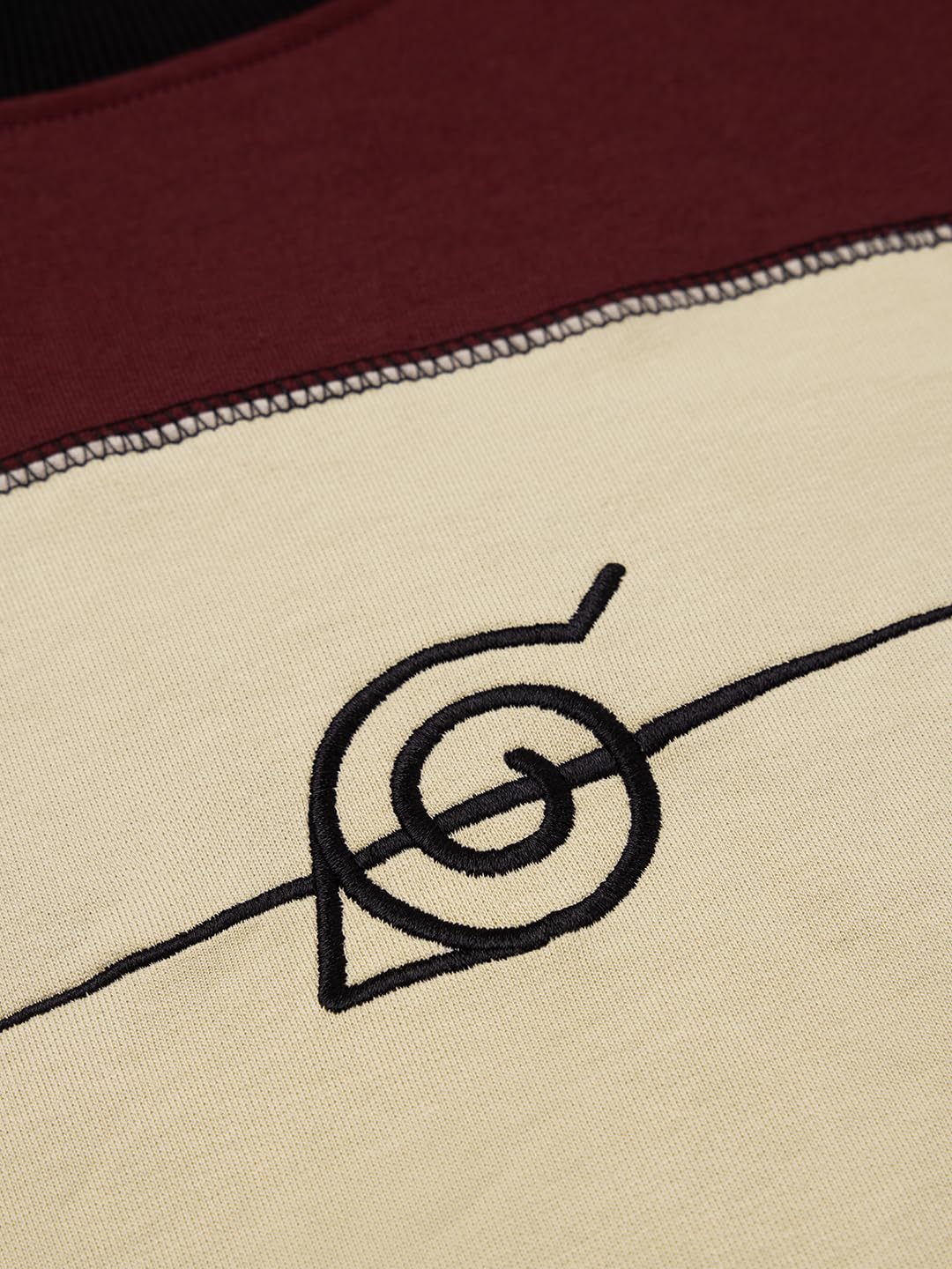 The Souled Store Naruto Shippuden: Konoha Leaf Rogue Men and Boys Round Neck Brown Colour Block Cotton Oversized Full Sleeve T-Shirts