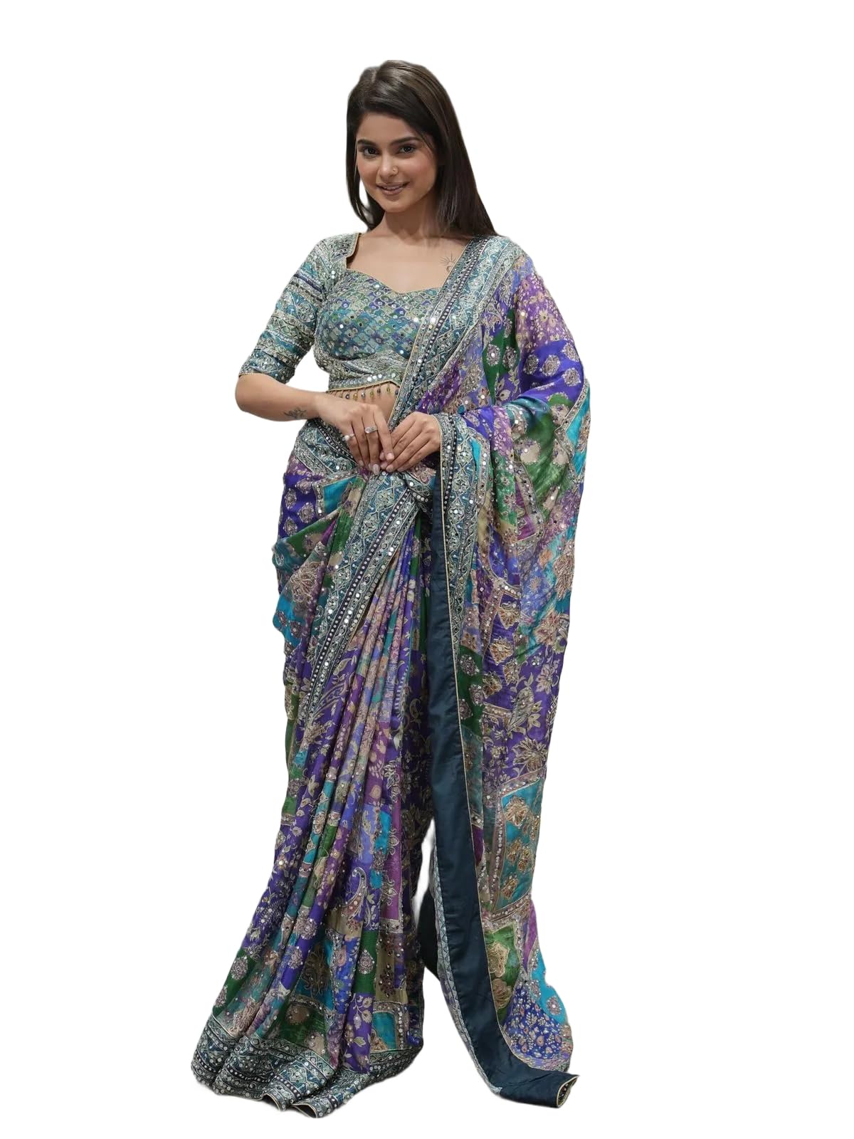 SATPURUSH Printed Chinon Silk Saree for Women
