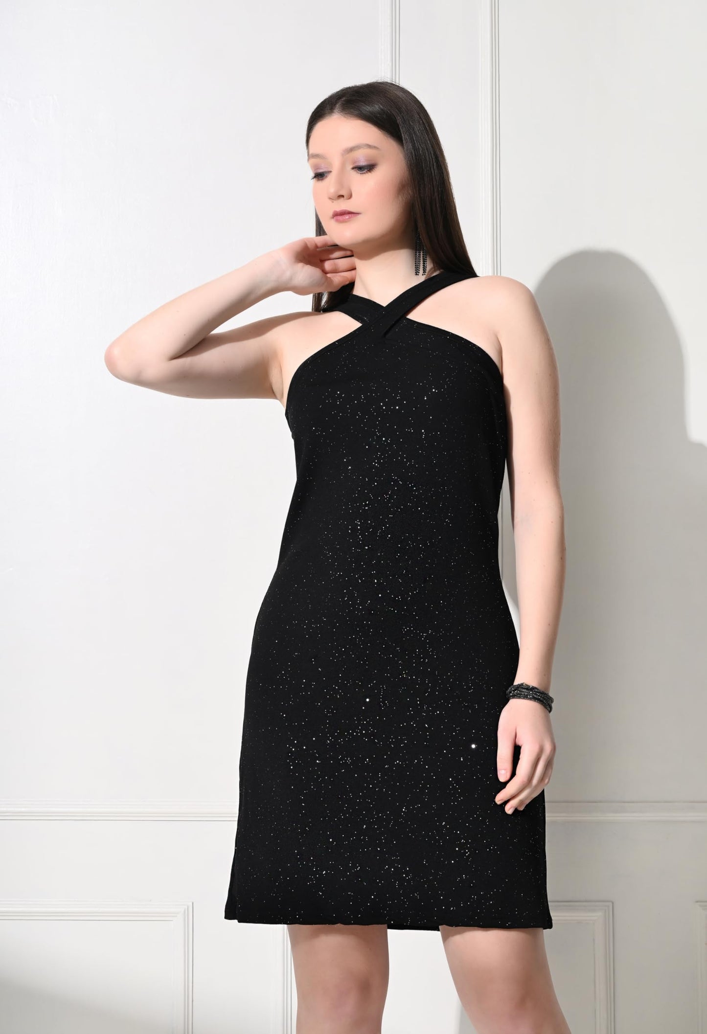 IUGA Women's Solid Cap Sleeve Round Neck Mini Bodycon Dresses Black