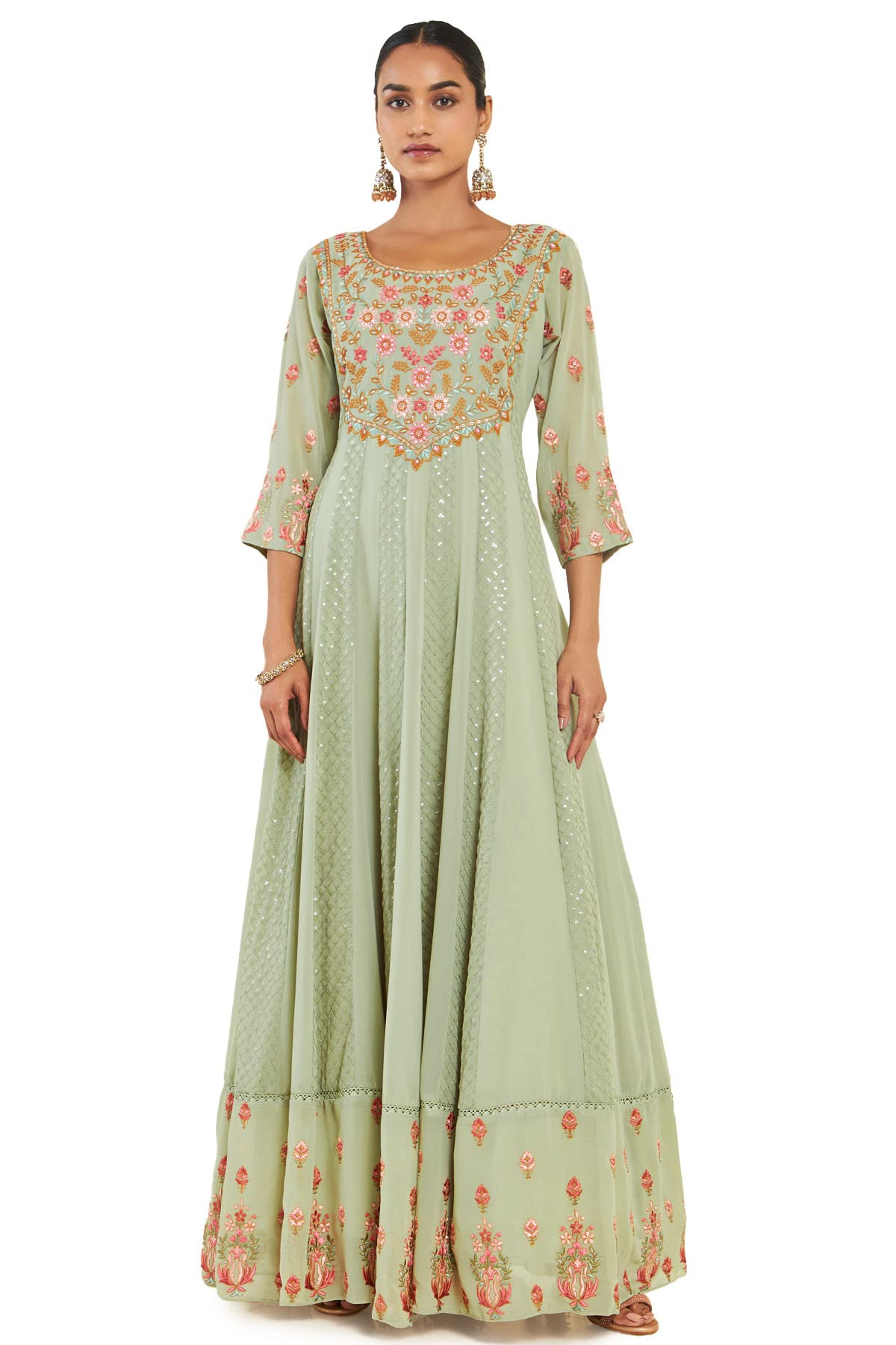 Soch Women Green Georgette Floral Gown (8907715809213_Green_Medium)