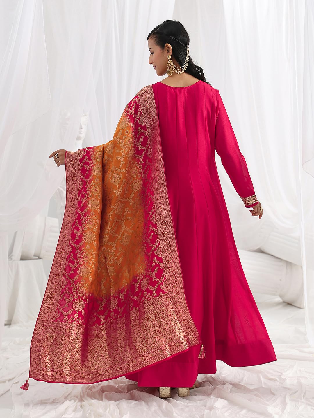 Libas Embroidered Silk Blend A-Line Ethnic Dress with Dupatta-93607M