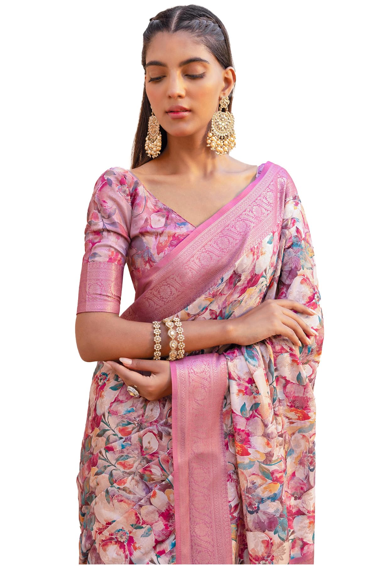 Soch Womens Multicolour Tussar Floral Print Saree