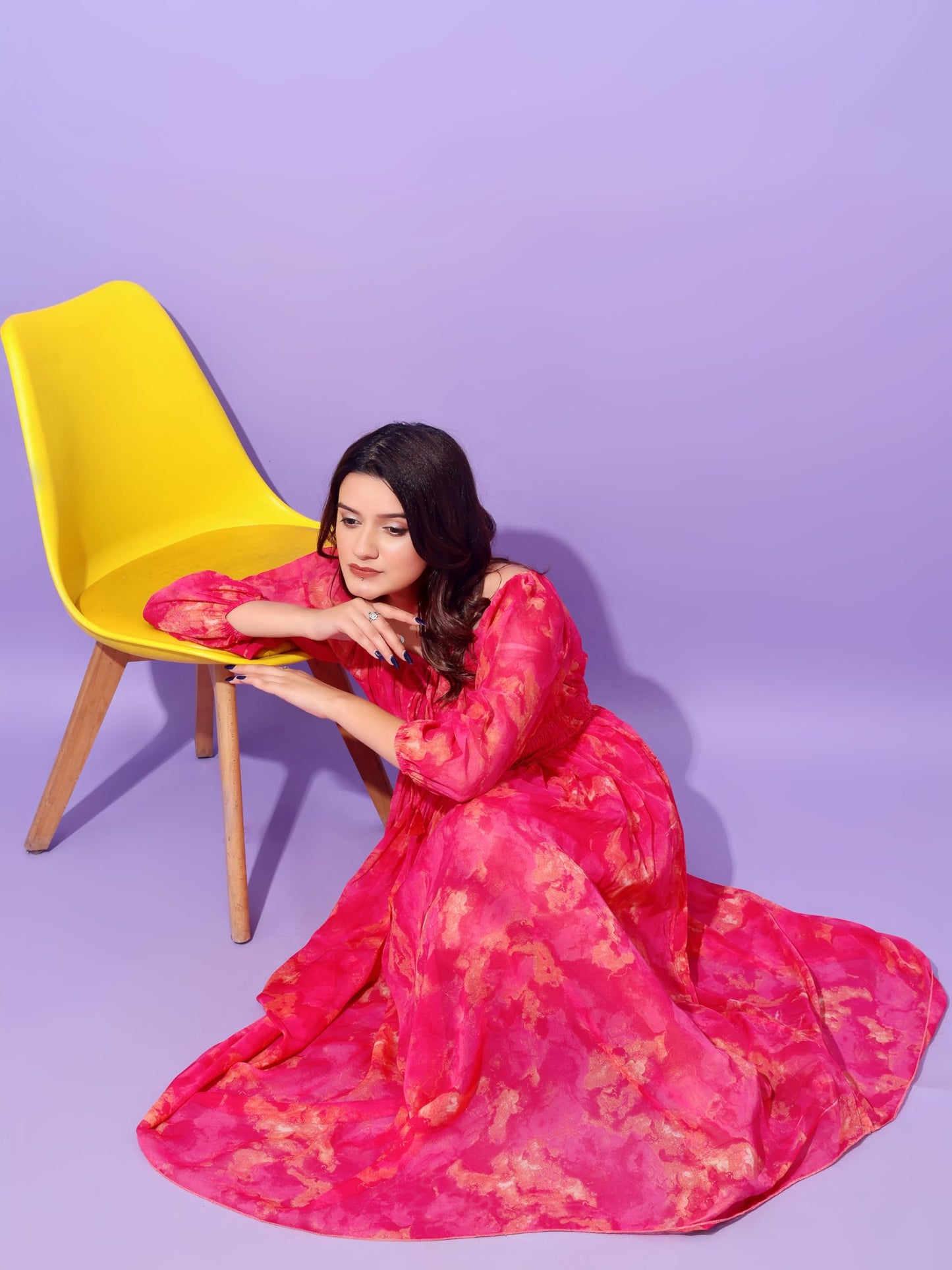 Attire Empire Women Printed Fit and Flare Dress Pink