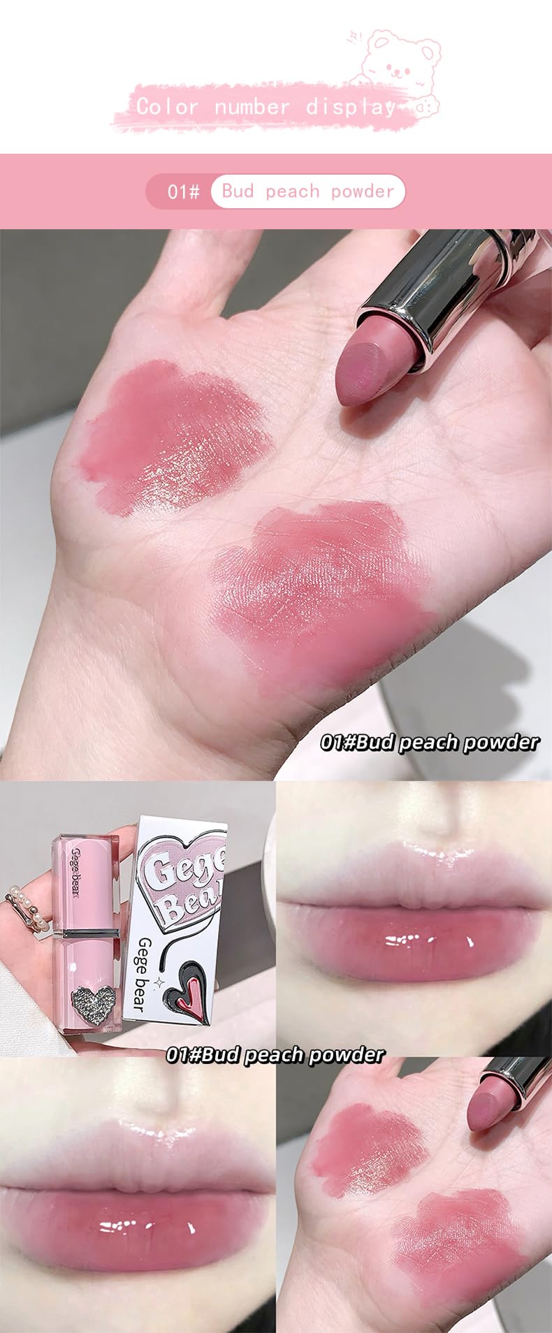 Gege Bear Crystal Clear Love Sandwich Lipstick for Women | Glossy Mirror Shine | Moisturizing, Lightweight & Non-Sticky Formula | Love-Tinted Colors that Glide Like Butter | 6 Irresistible Shades to Steal the Spotlight | (03# Frozen Lime Black Tea, 3.8g)