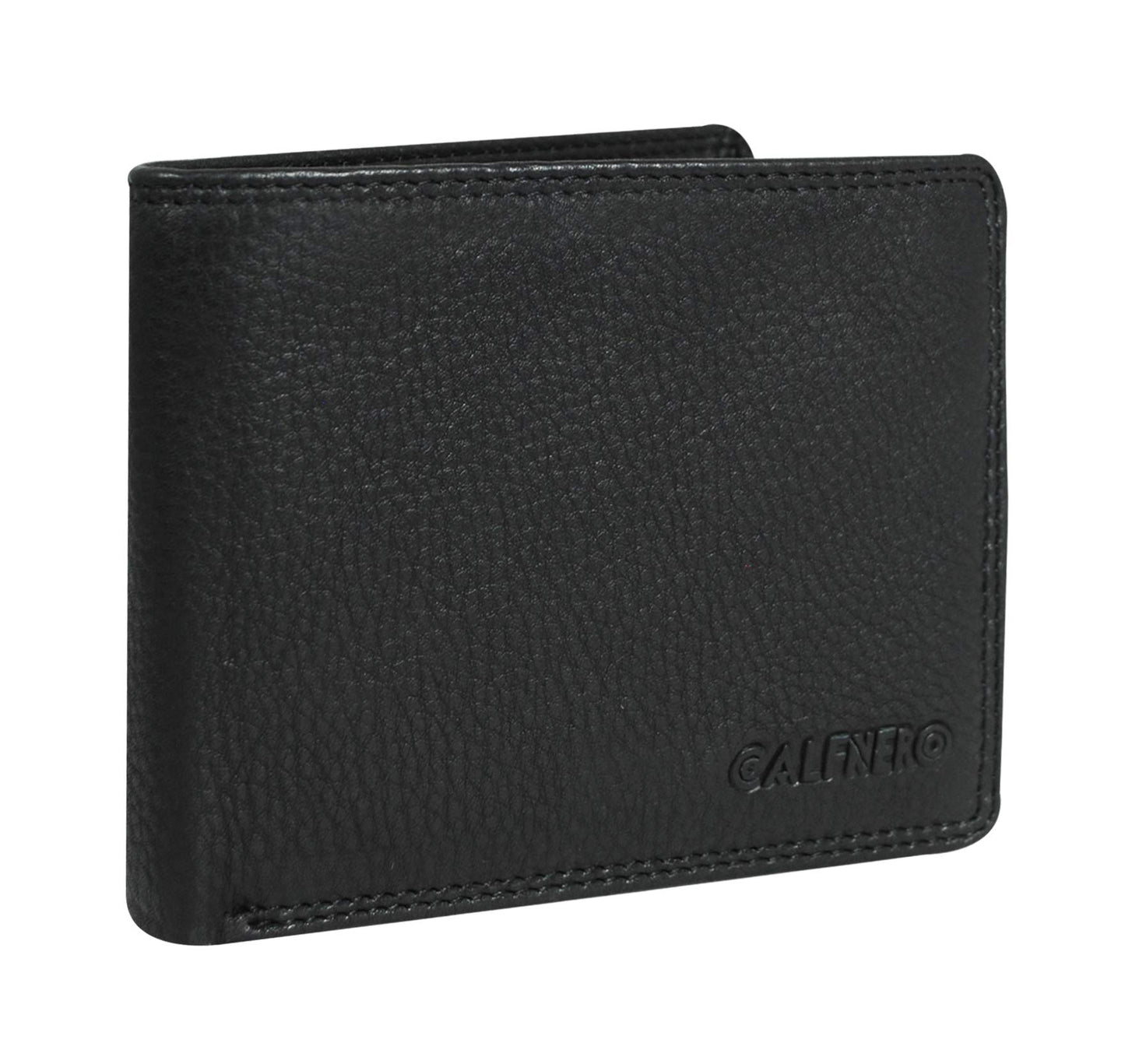 Calfnero Men's Genuine Leather Wallet for Men | RFID Protected | Bifold Wallet with Flip ID Window, Coin Pocket & Zipper Compartment