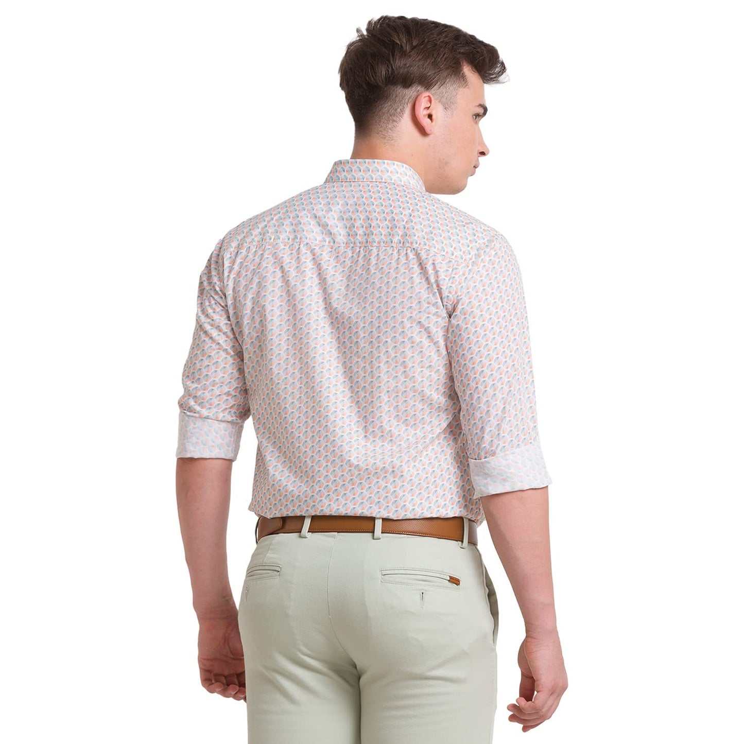 Park Avenue Men's Full Sleeve Slim Fit Medium Orange Casual Shirt