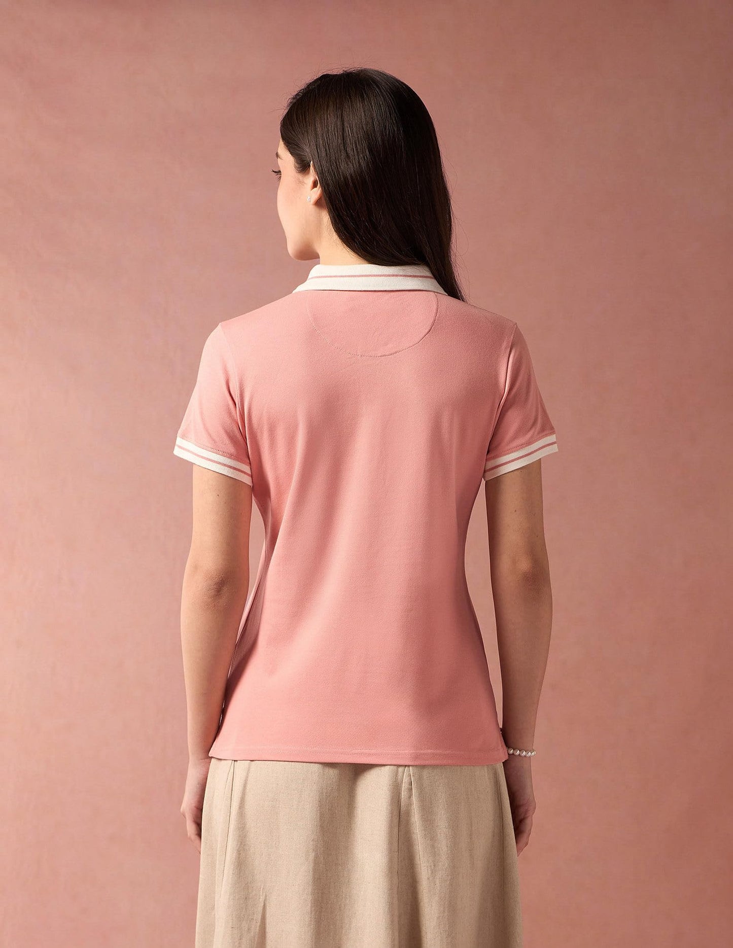 U.S. POLO ASSN. Women's Cotton Regular Fit T-Shirt (UWAW24PTS122_Peach,Large