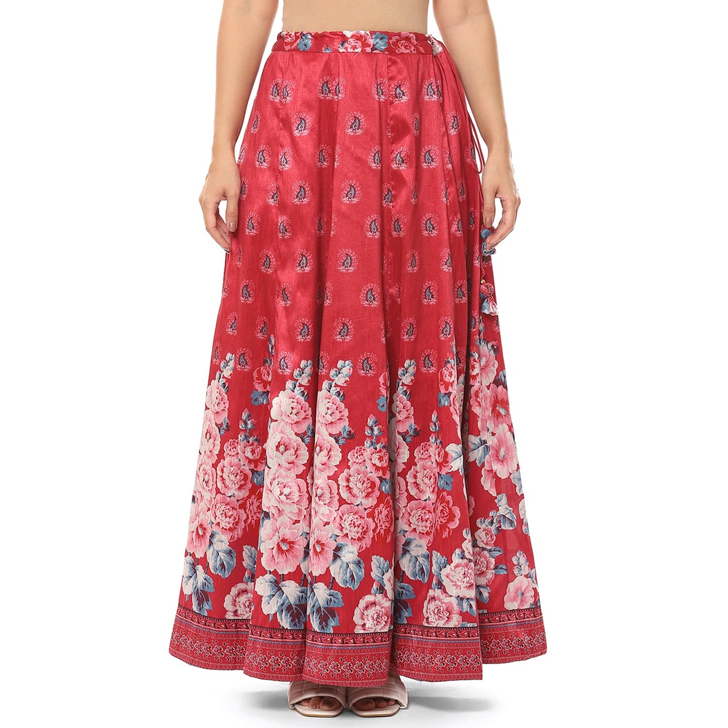 BIBA Women Printed Flared Mix and Match(MNMSKIRTS/T18383_RED_L)