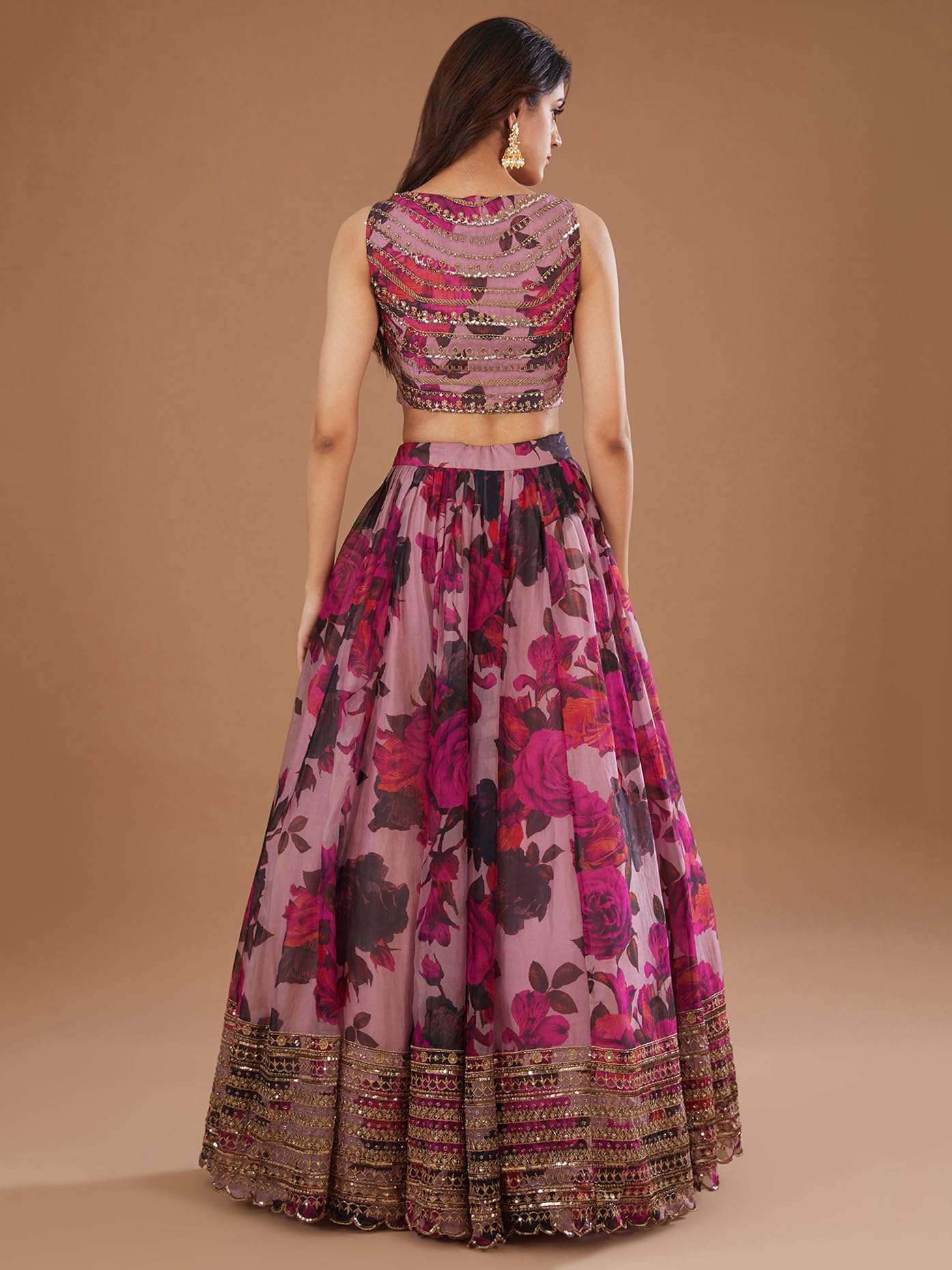 Zeel Clothing Women's Organza Semi-stitched Print and Sequins Embroidered Lehenga Choli With Dupatta (7067-Pink--Lehenga-Choli-Latest, Free size) (Pink)