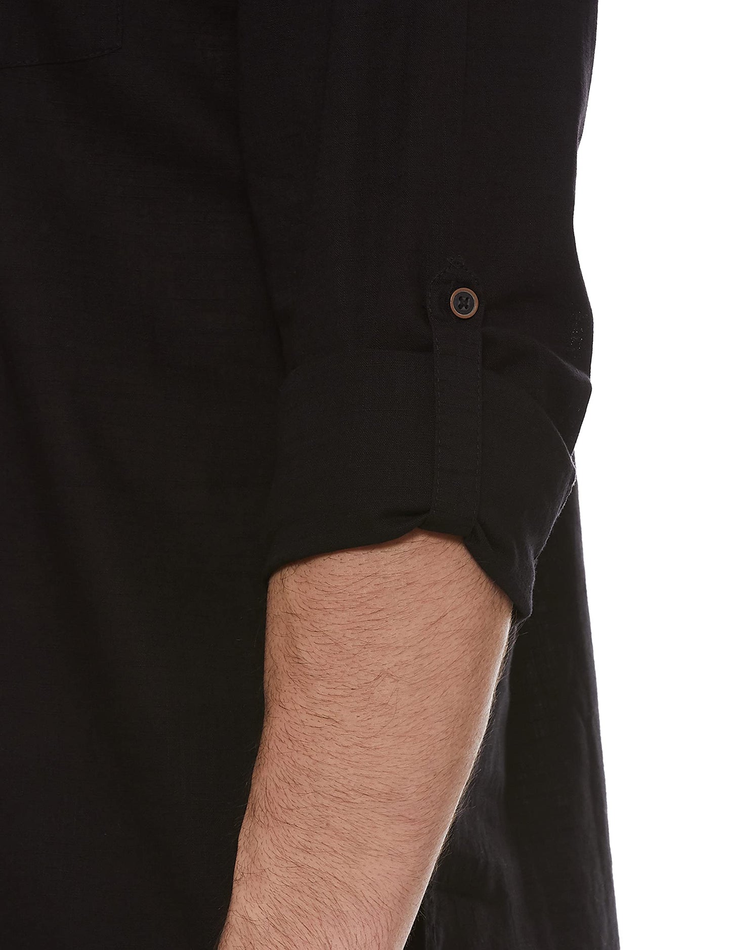 Max Men's Full Sleeves Mandarin Collar Solid Regular Fit Cotton Shirt Black