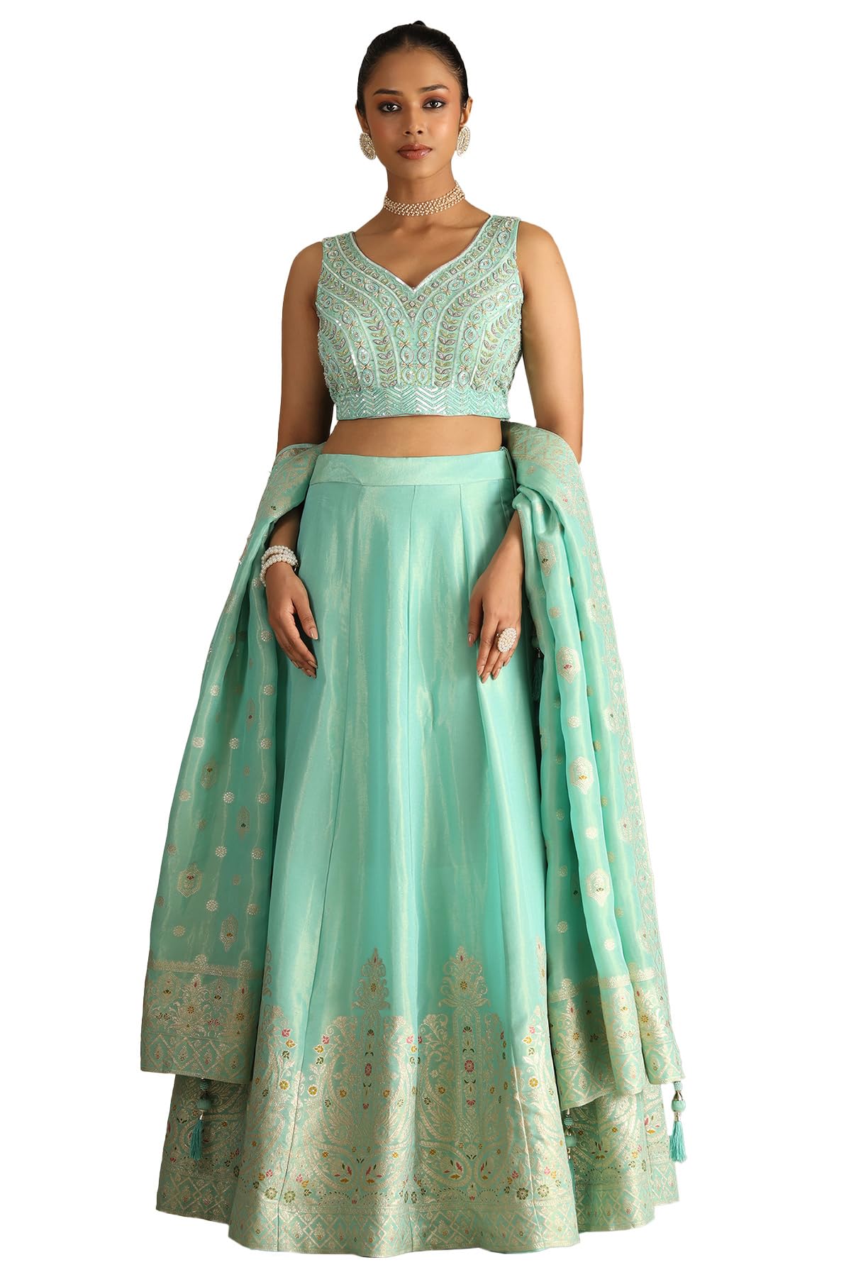 Soch Women's Viscose Blend Unstitched Ghagra Choli (OWS5CD21624_Blue_XL)