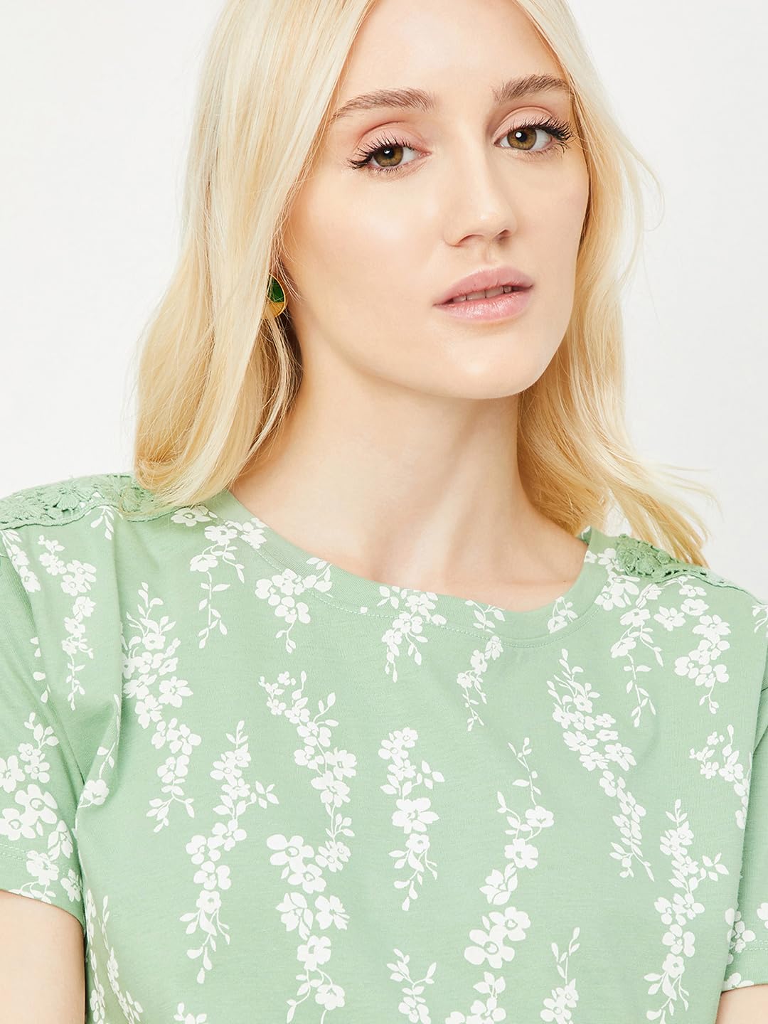 Max Women's Cotton Floral Printed Regular Fit T-Shirt (ATLAS1BSAGE)_XL,Green