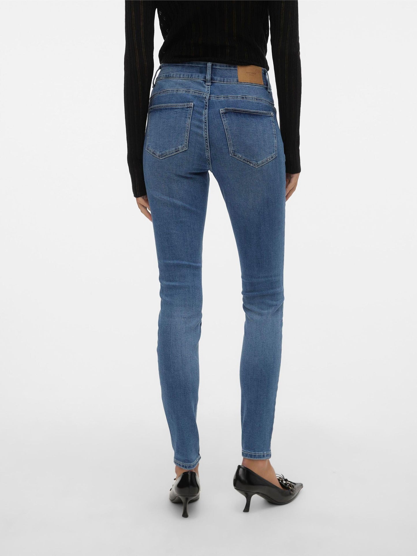 VERO MODA Women Solid Cotton Blend Skinny Fit High Rise Blue Jeans