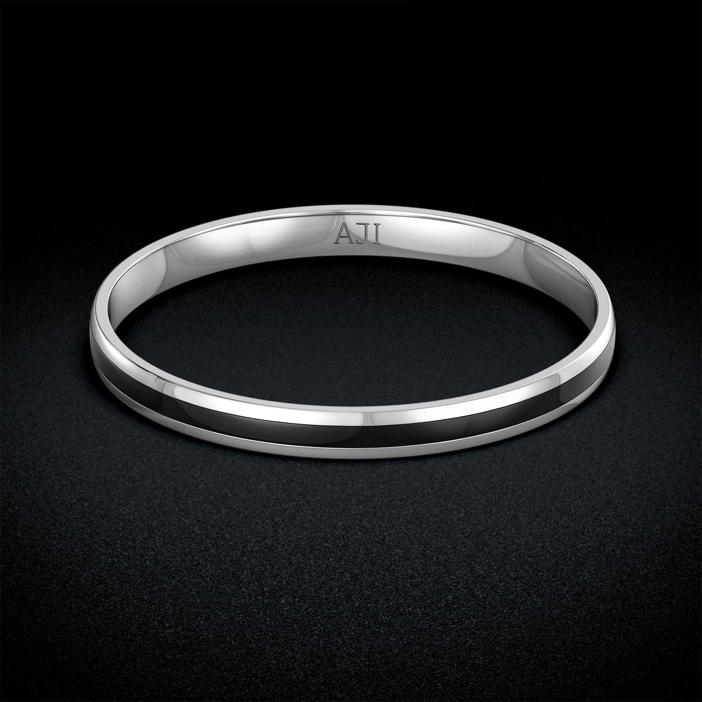 Joyalukkas 925 Purity High Polished Silver Kada/Cuff For Boy And Men (Black Color)