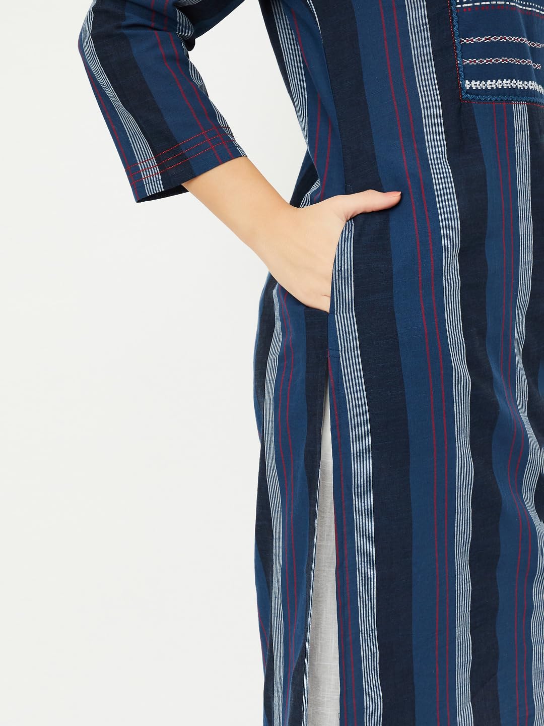 Max Women's Cotton Regular Kurta (PEWWSU25EI_Navy