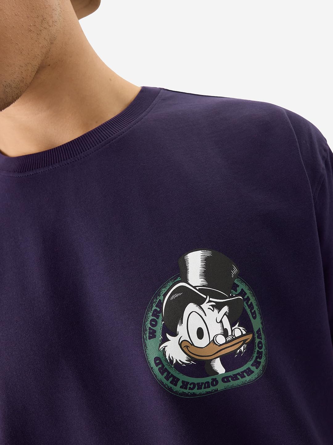 The Souled Store Official Disney: Quack Hard Men and Boys Short Sleeve Round Neck Purple Cotton Oversize T-Shirt