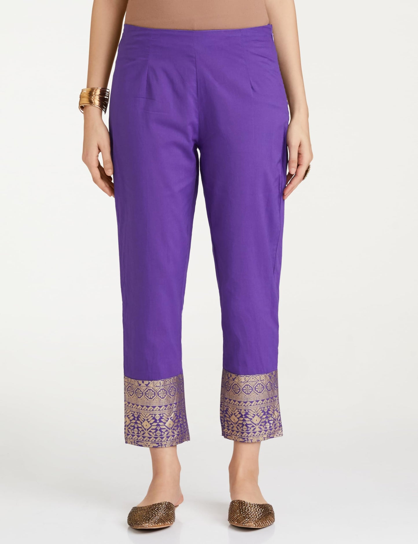 BIBA Women Cotton Blend Printed Straight Salwar Kurta Dupatta(Skdassorted7566E_Purple_36)