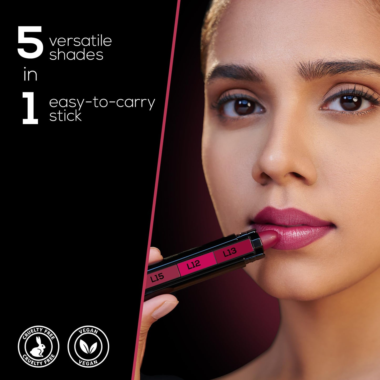 RENEE FAB 5 Glossy 5 in 1 Lipstick 7.5 Gm - Five Shades in One - Moisturizing & Nourishing, Long Lasting, Glossy Finish - Intense Color Payoff - Compact, Glides Smoothly with One-Stroke Application