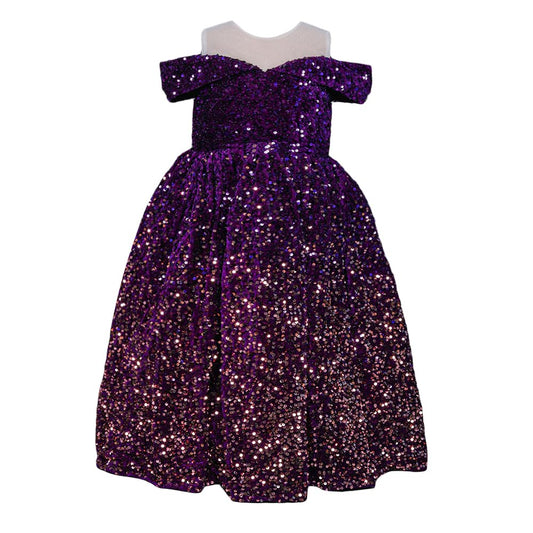 Hopscotch Girls Polyester Lycra Sequin Gown In Purple Color For Ages 8-9 Years (AL7-4565009)
