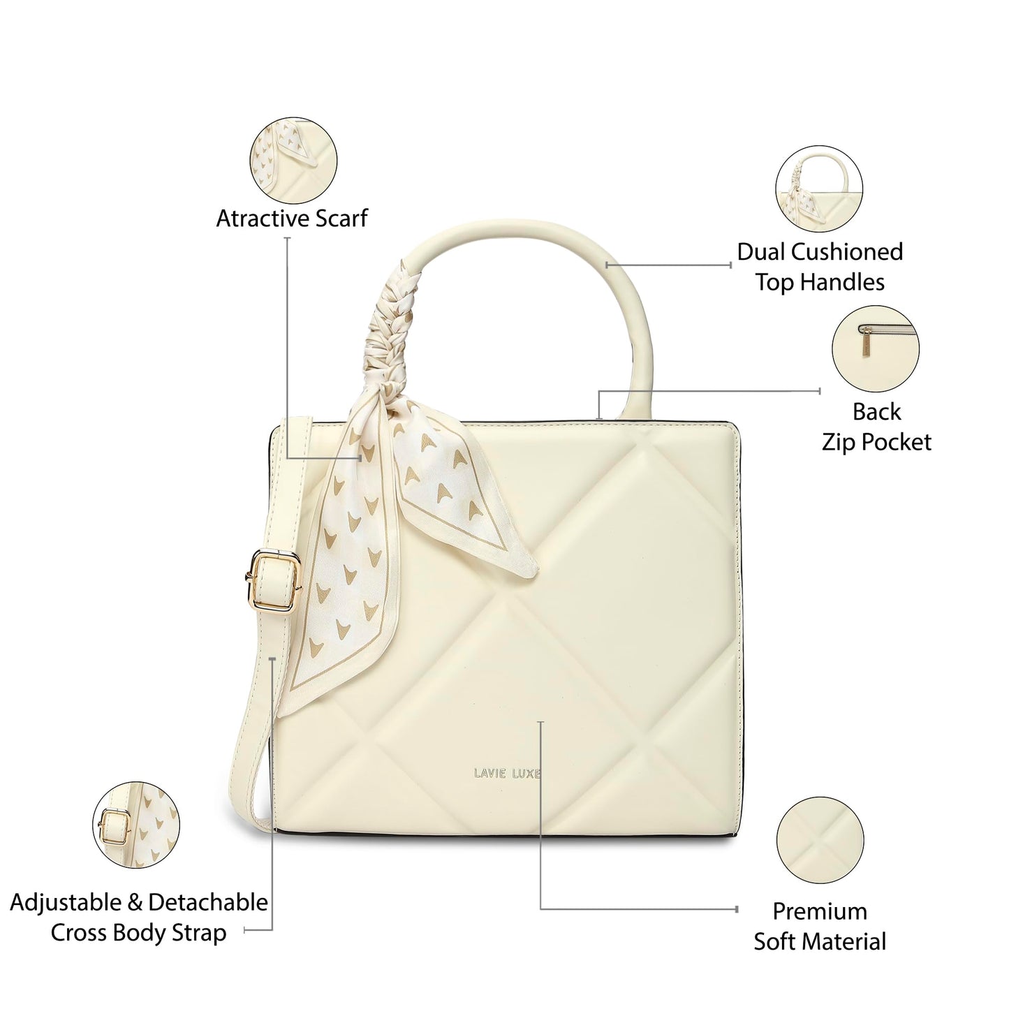 Lavie Luxe Women's Quare Large Satchel Bag | Satchel Handbag for Work | Ladies Purse | Stylish Shoulder Bag | Gift for Women