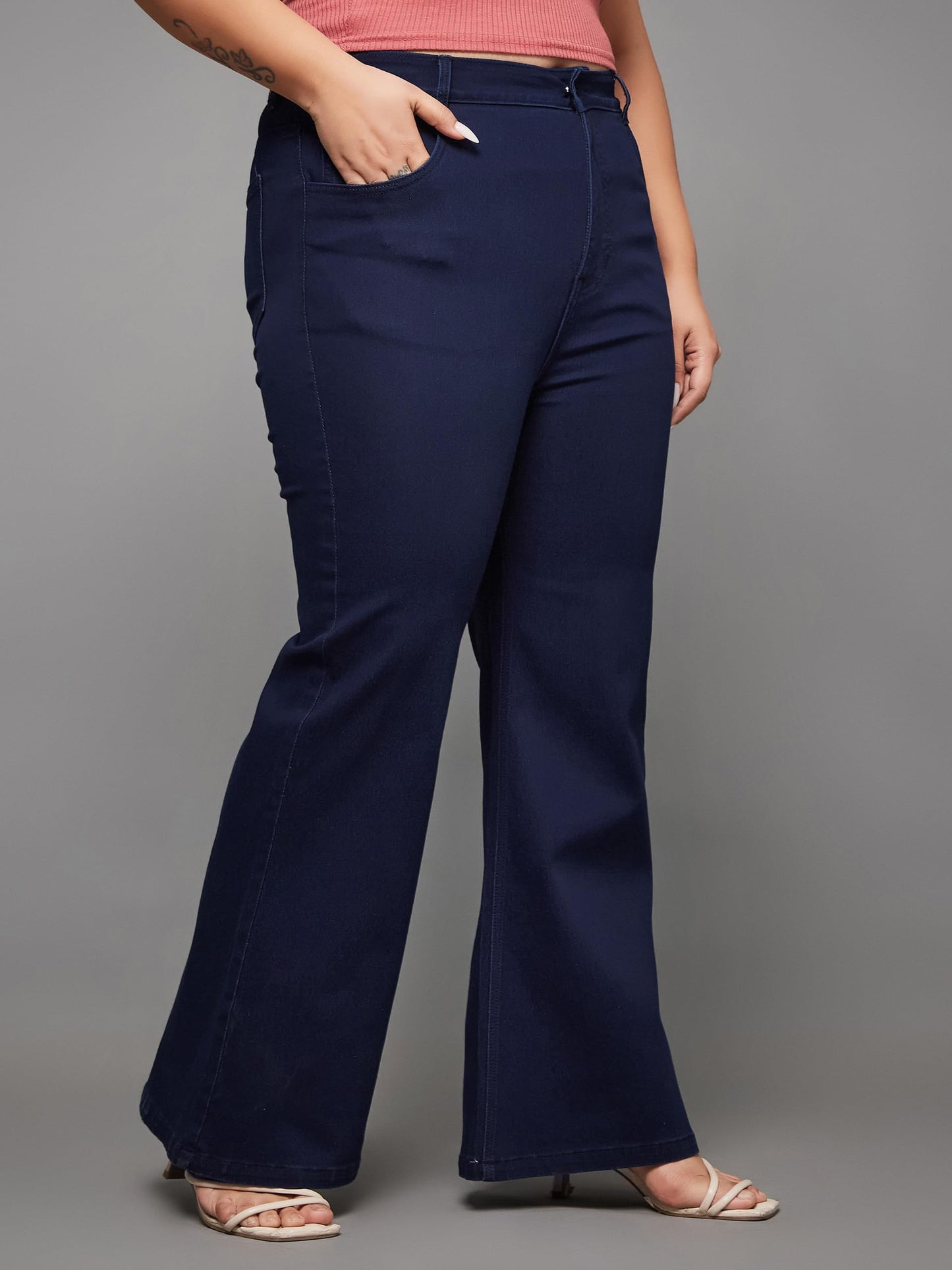 Miss Chase A+ Women's Bootcut High Rise Regular Length Stretchable Denim Jeans (APAW24DEN79-36-71-44, Navy Blue, 44)