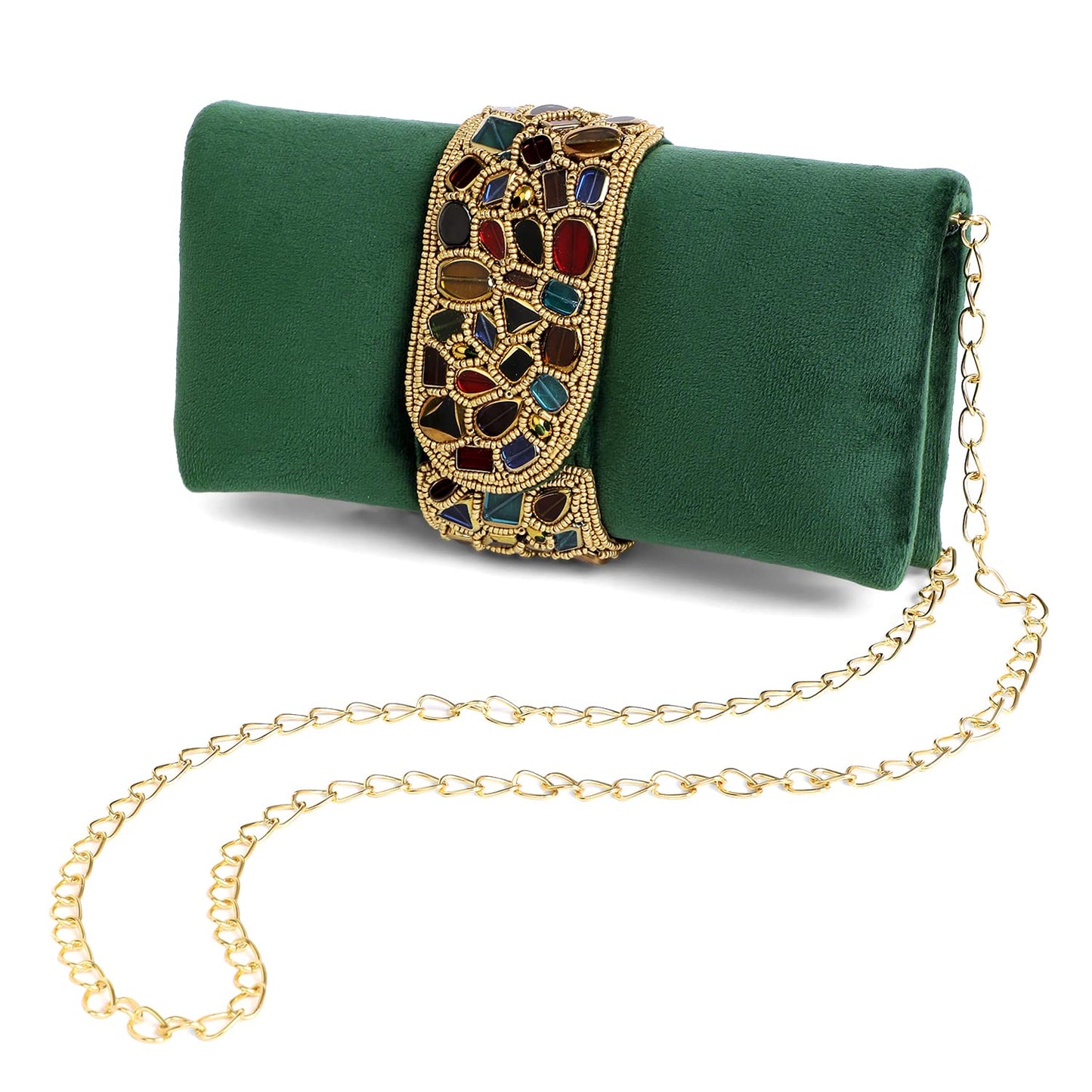 Peora Green Clutch Bag for Women Handmade Evening Handbag Stylish Bridal Purse Fashion Sling Bag for Girls (C118GRN)