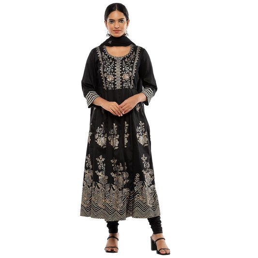 BIBA Women's Black Polyester Blend Anarkali Suit Set_42