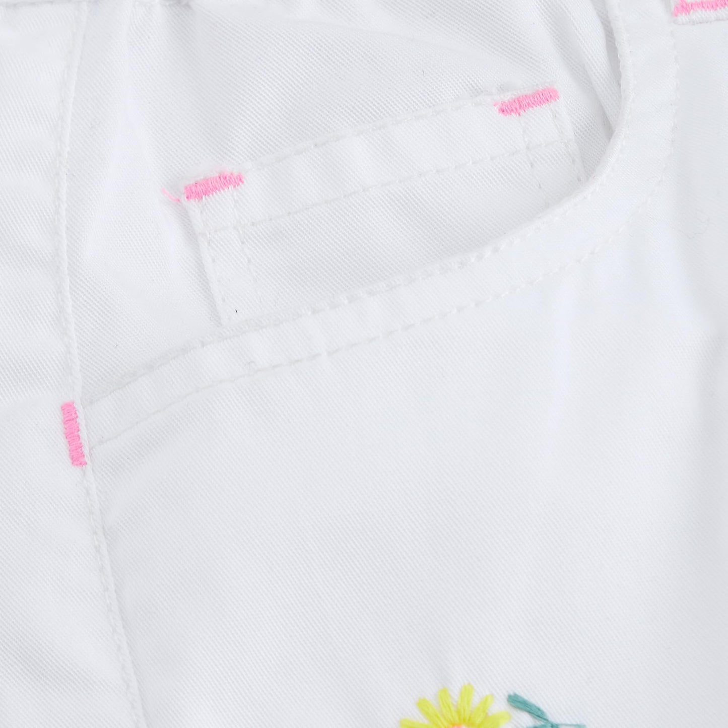 Hopscotch Girls Floral Print Embroidered Denim Jeans (4-5 Years) White