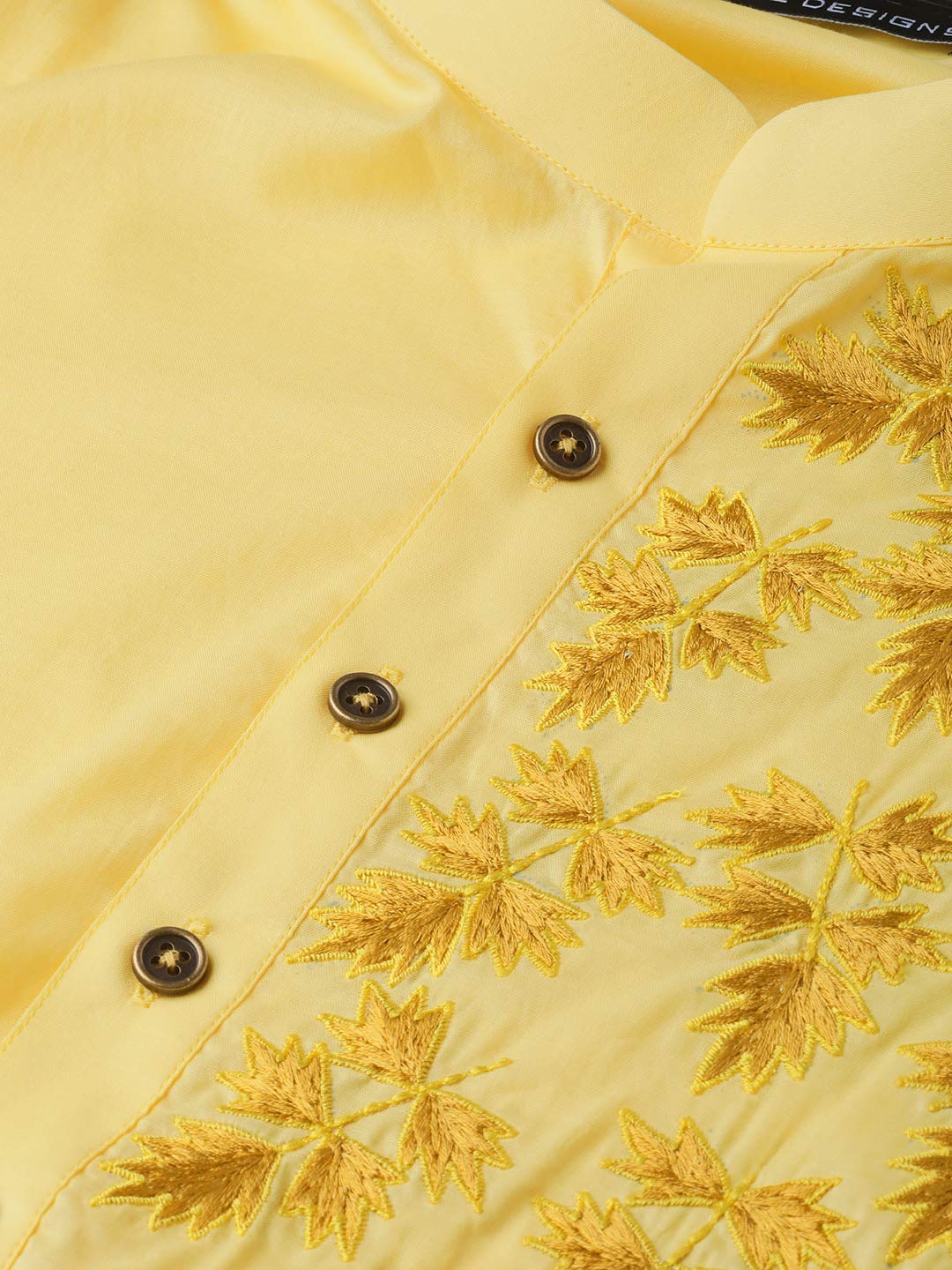 See Designs Yellow Cotton Regular Fit Embroidered Kurta_SDMDWKT822S