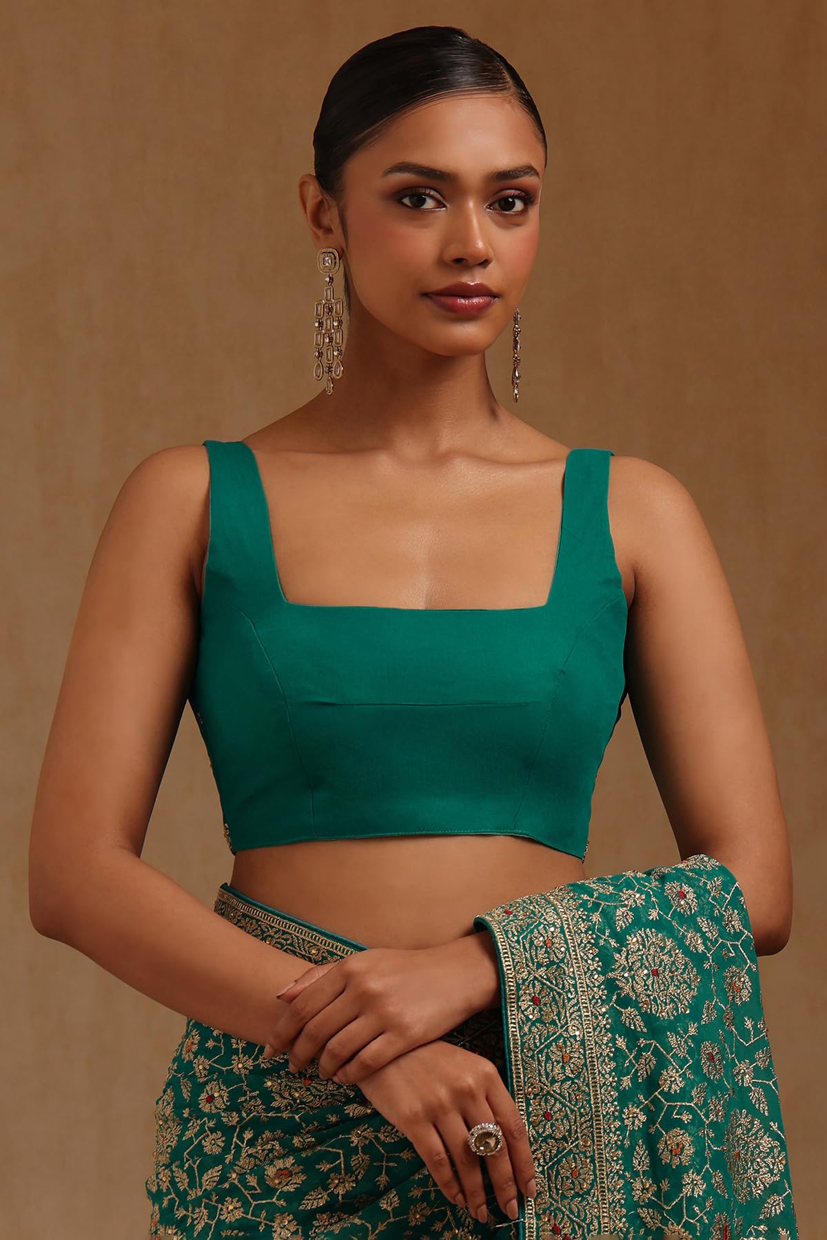 Soch Womens Turquoise Blue Georgette Embroidered Saree With Stone Work