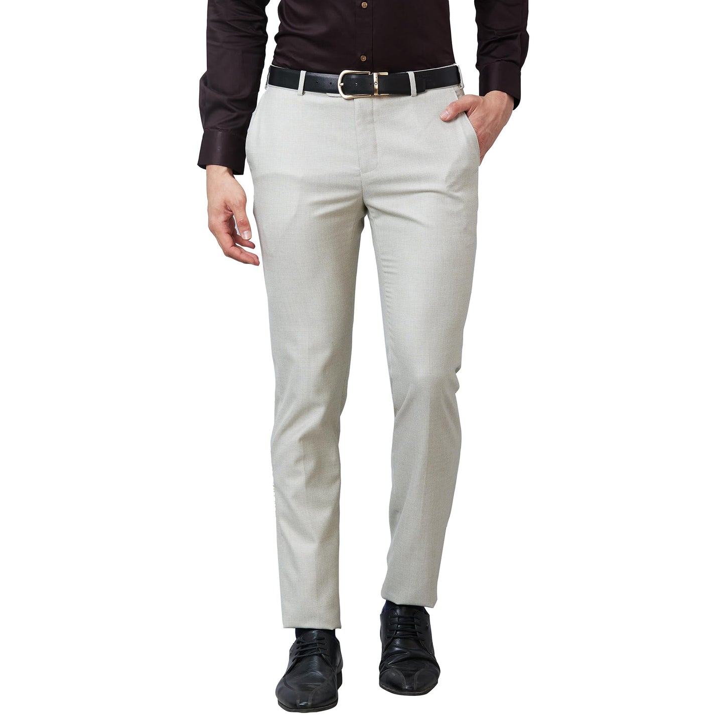 Raymond Men's Slim Fit Poly Viscose Blend Flat Front Structure Pattern Fawn Formal Trouser (Size: 32)-RMTS05210-F3