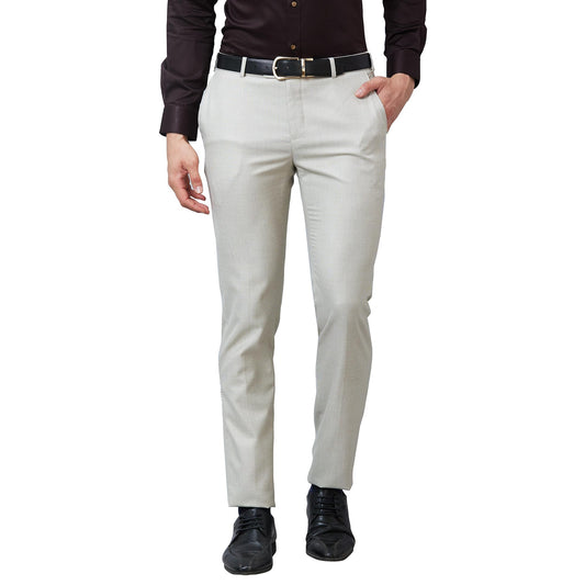 Raymond Men's Slim Fit Poly Viscose Blend Flat Front Structure Pattern Fawn Formal Trouser (Size: 32)-RMTS05210-F3