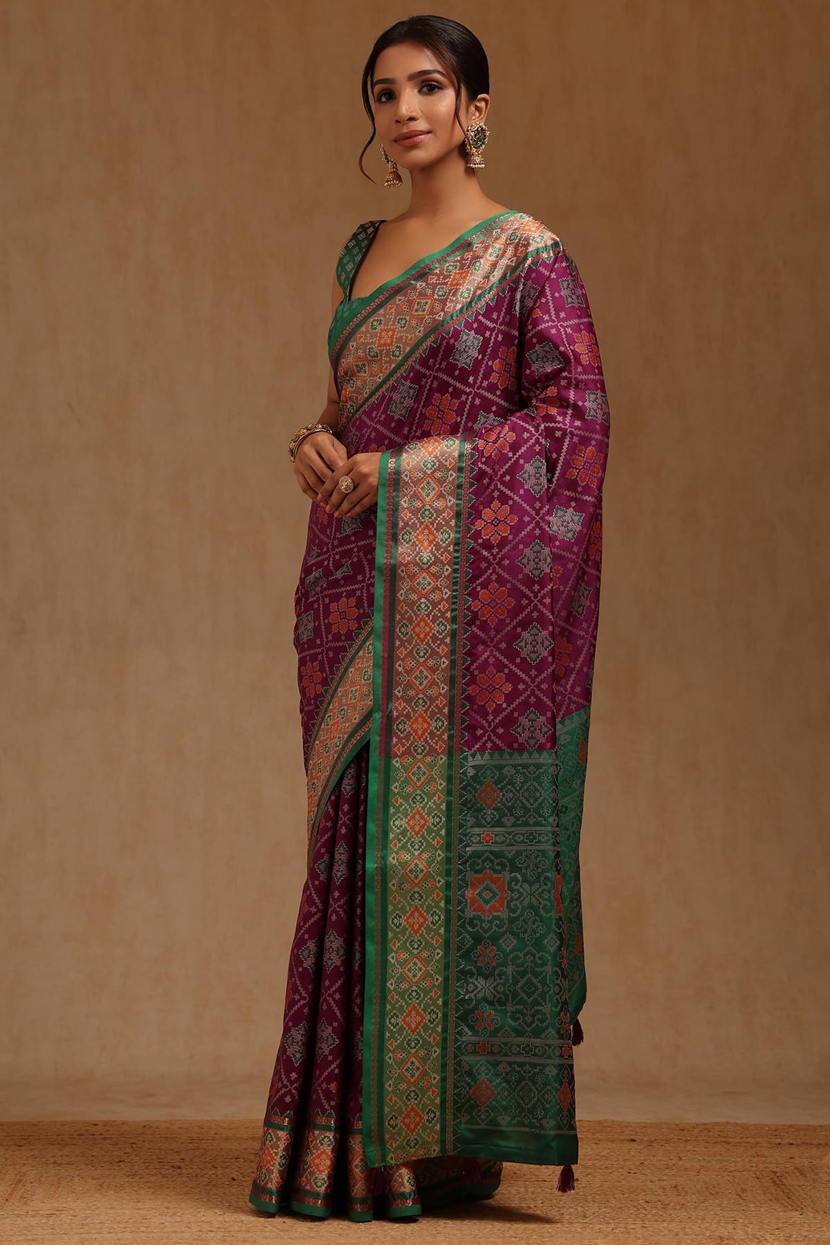 Soch Womens Purple Silk Patola Print Saree
