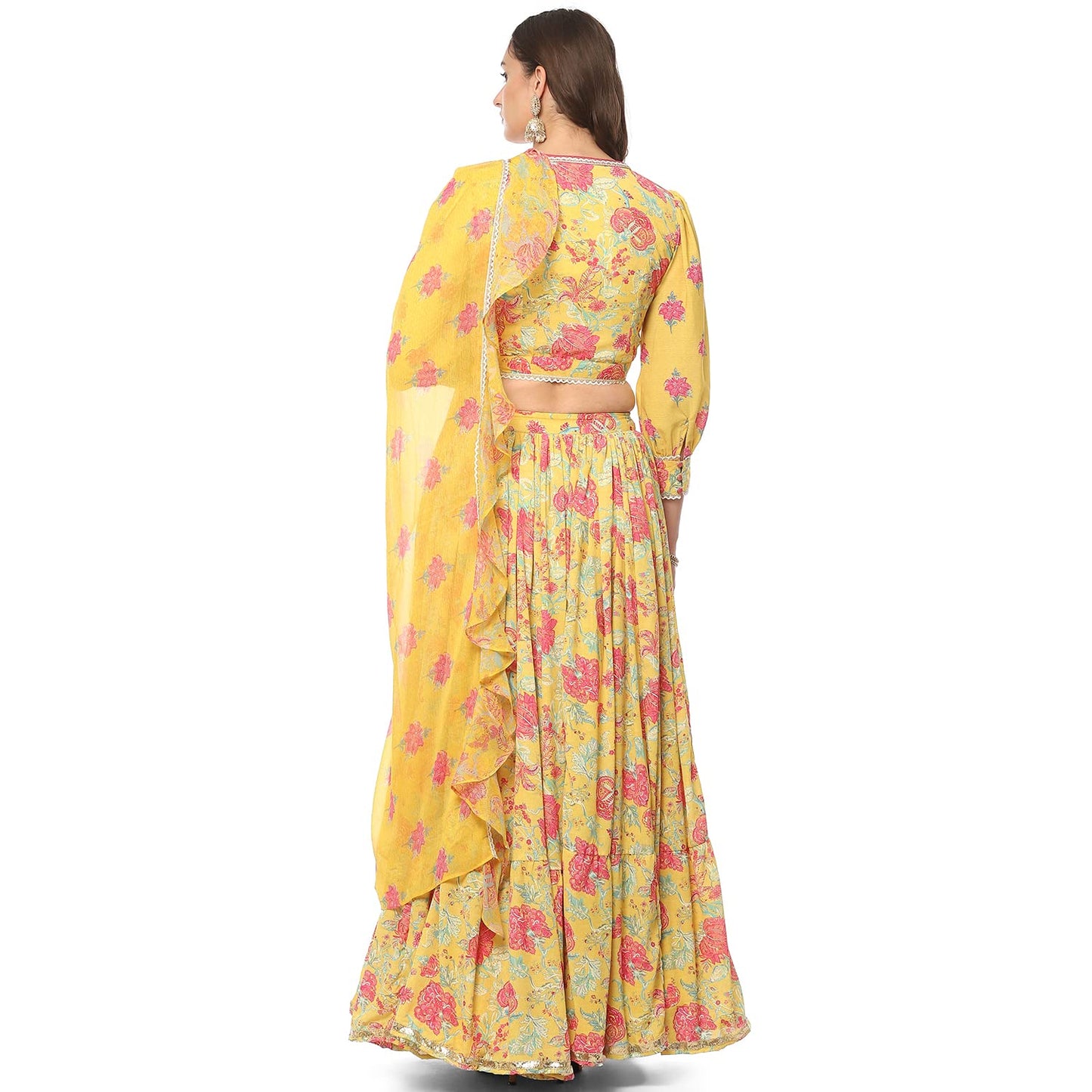 BIBA Women's Yellow Modal Lehenga Set