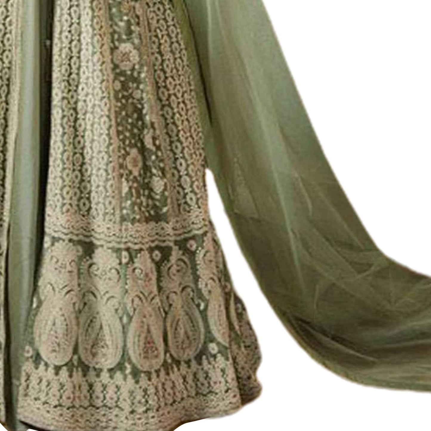 Miss Ethnik Women's Light Green Embroidered Flared Gown 945-Light Green