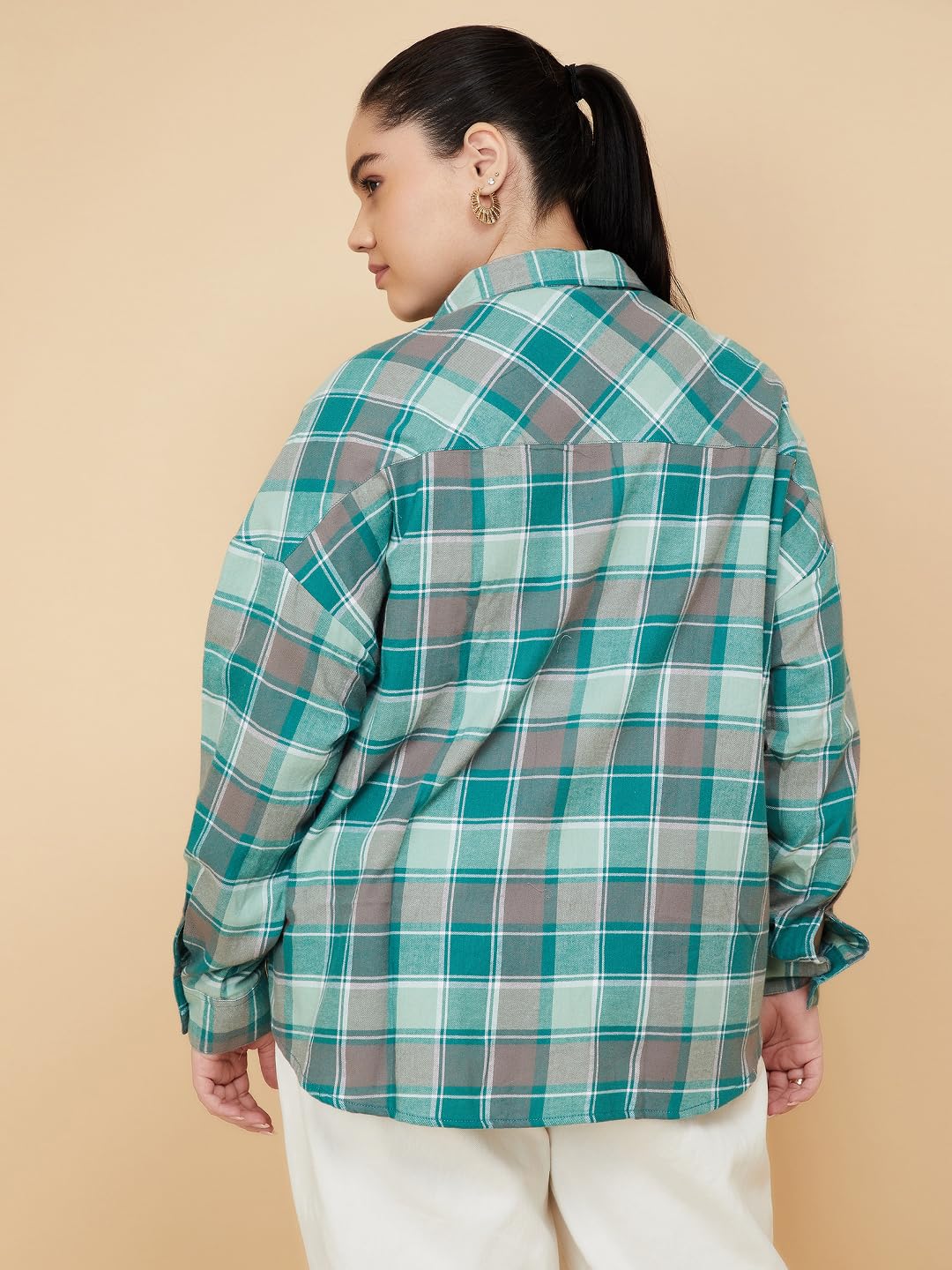 Max Women Checked Oversized Shirt (Green_3XL)