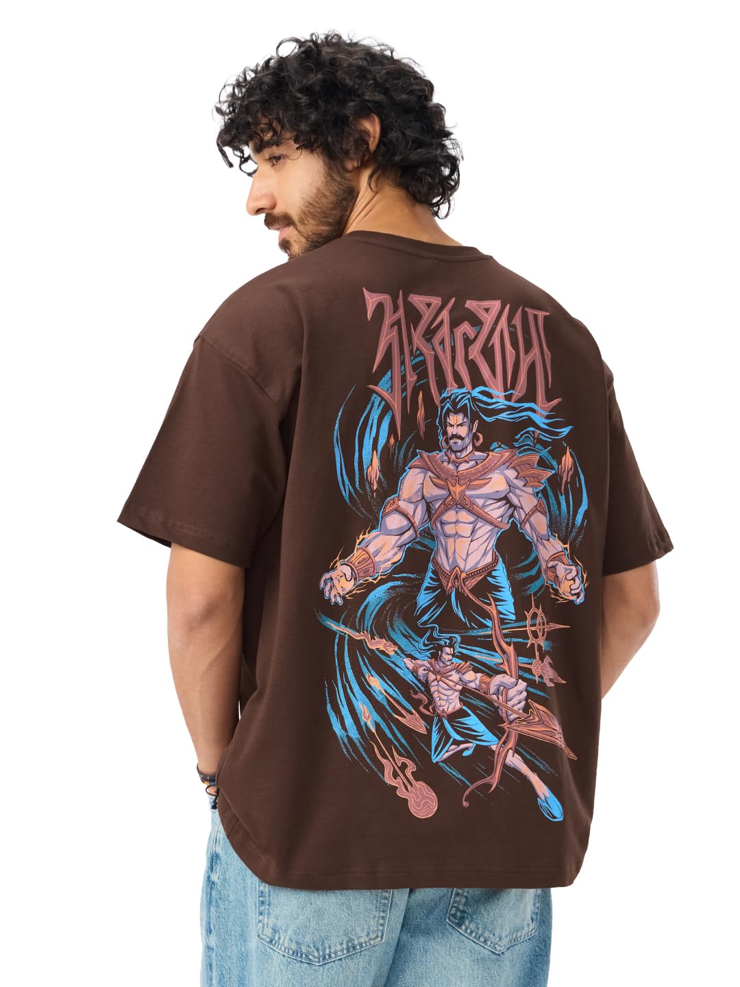 The Souled Store Ashwatthama: The Cursed Warrior Men and Boys Short Sleeves Round Neck Graphic Printed Cotton Oversized T-Shirts Brown