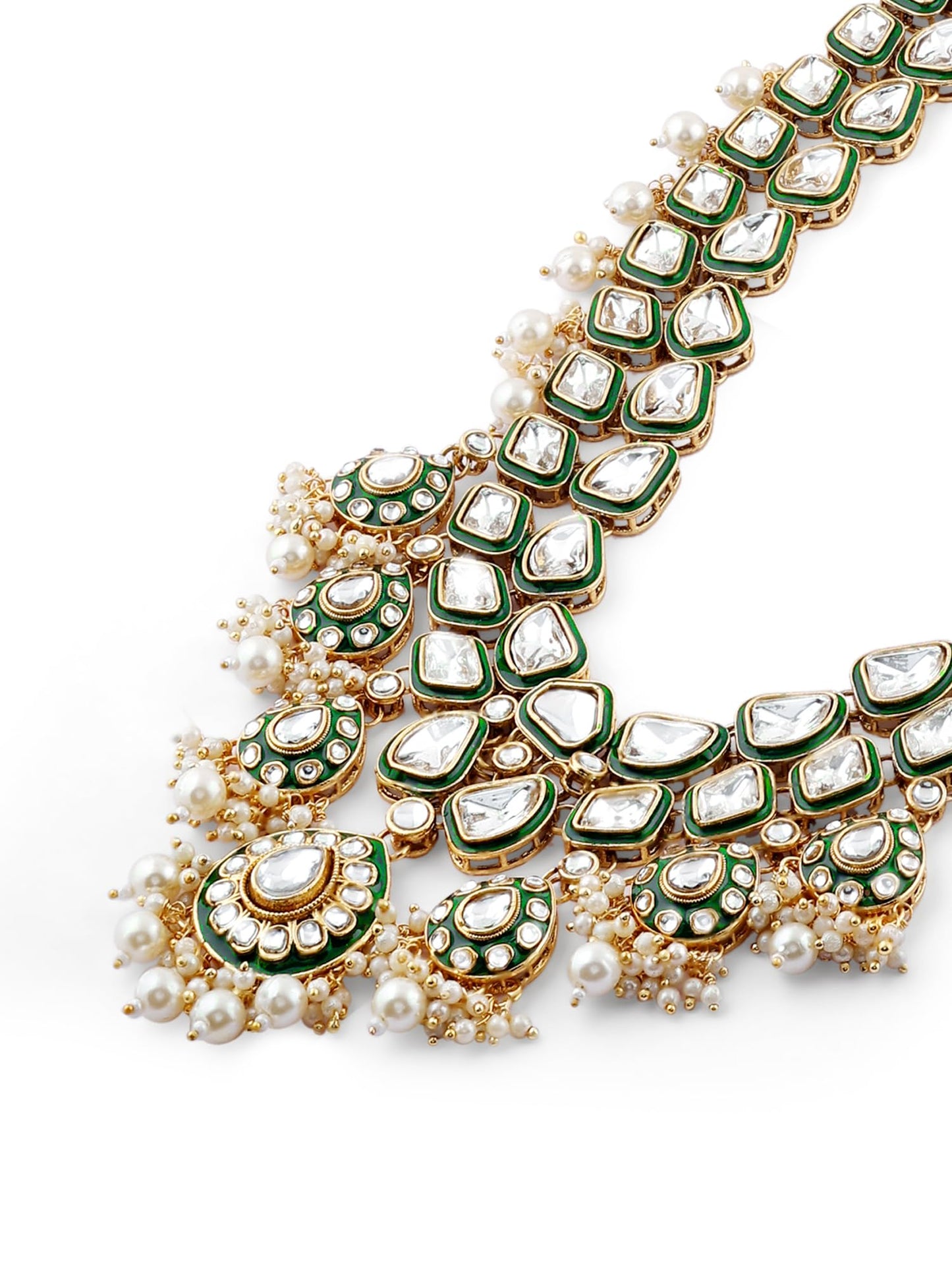 ZAVERI PEARLS Green Meenakari Kundan Bridal Long Dazzling Necklace Earring Maangtikka Set For Women-ZPFK17761