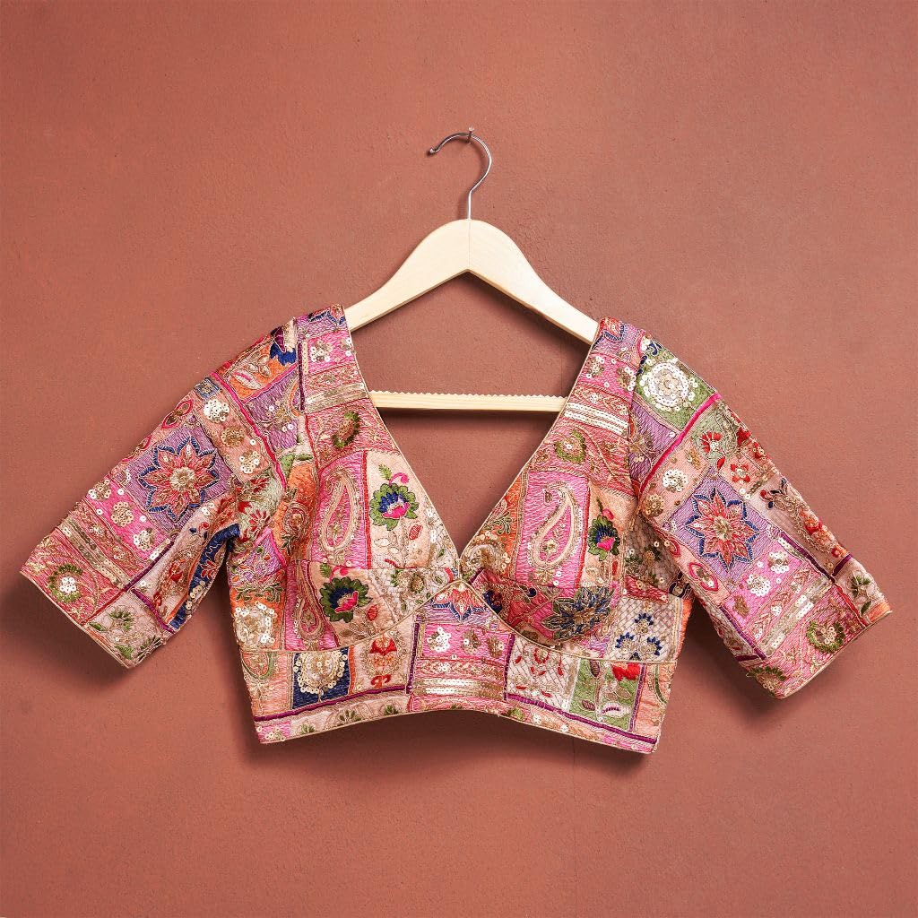 Salwar Studio Multicolour Embroidered Readymade Blouse- Pack of 1.