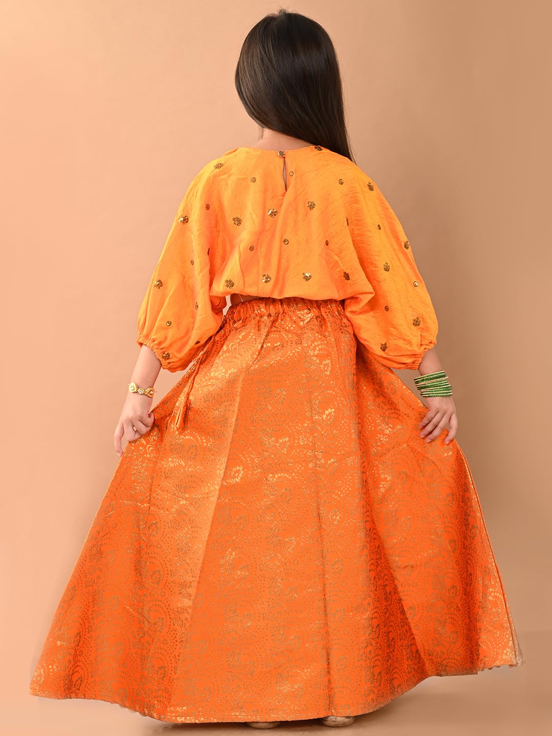 LILPICKS Stylish Embossed Flared Lehenga Choli Set for Girls (Yellow) (11-12Y)