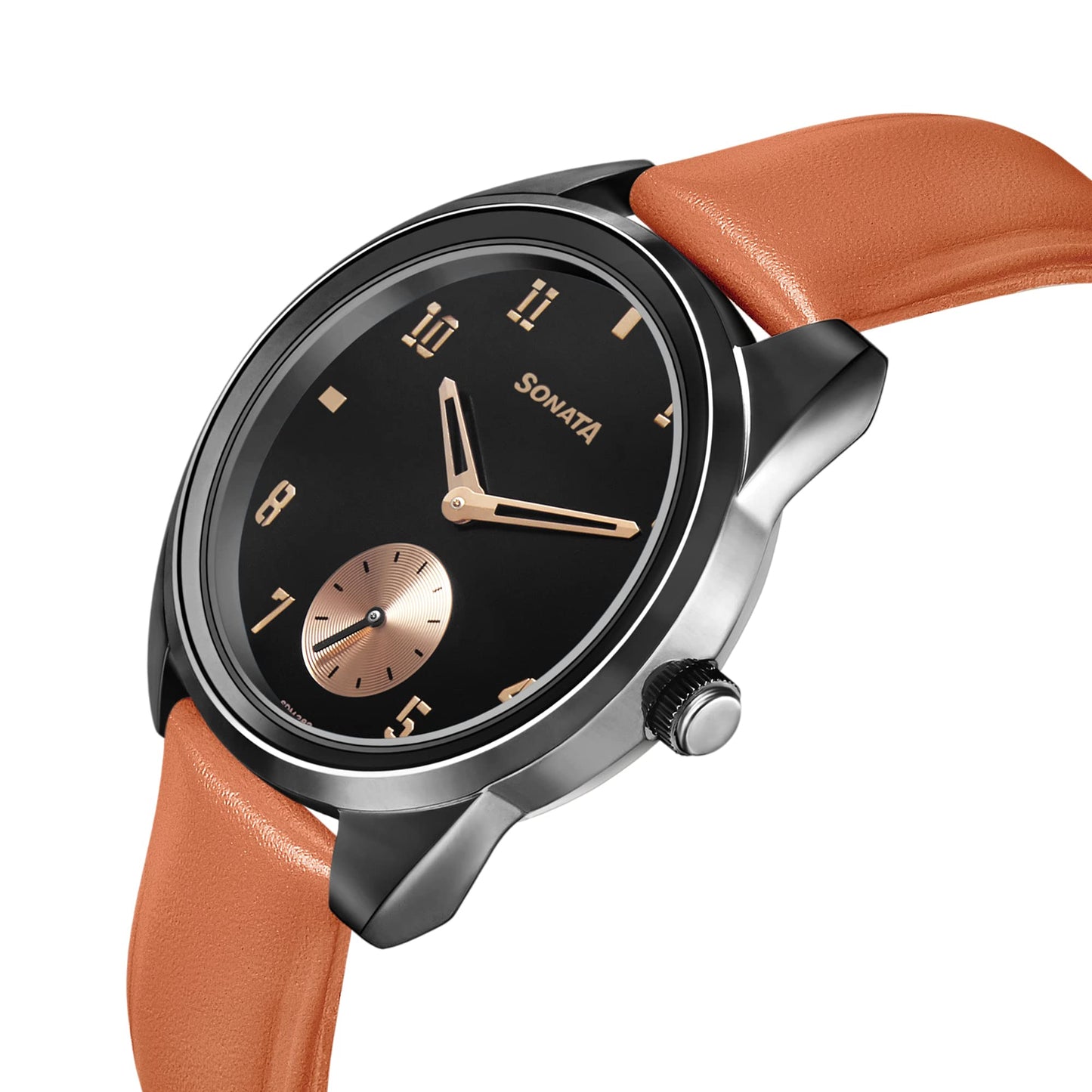 Sonata Women of Steel Black Dial Leather Strap Analog Watch for Women-8182NL01