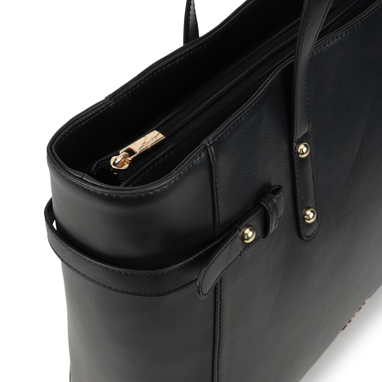 Fastrack Black Powermode Laptop Tote For Women | Black Faux Leather Bag | Fits Upto 15" Laptop | Ladies Tote Bag with Zipper Closure & Utility Pockets