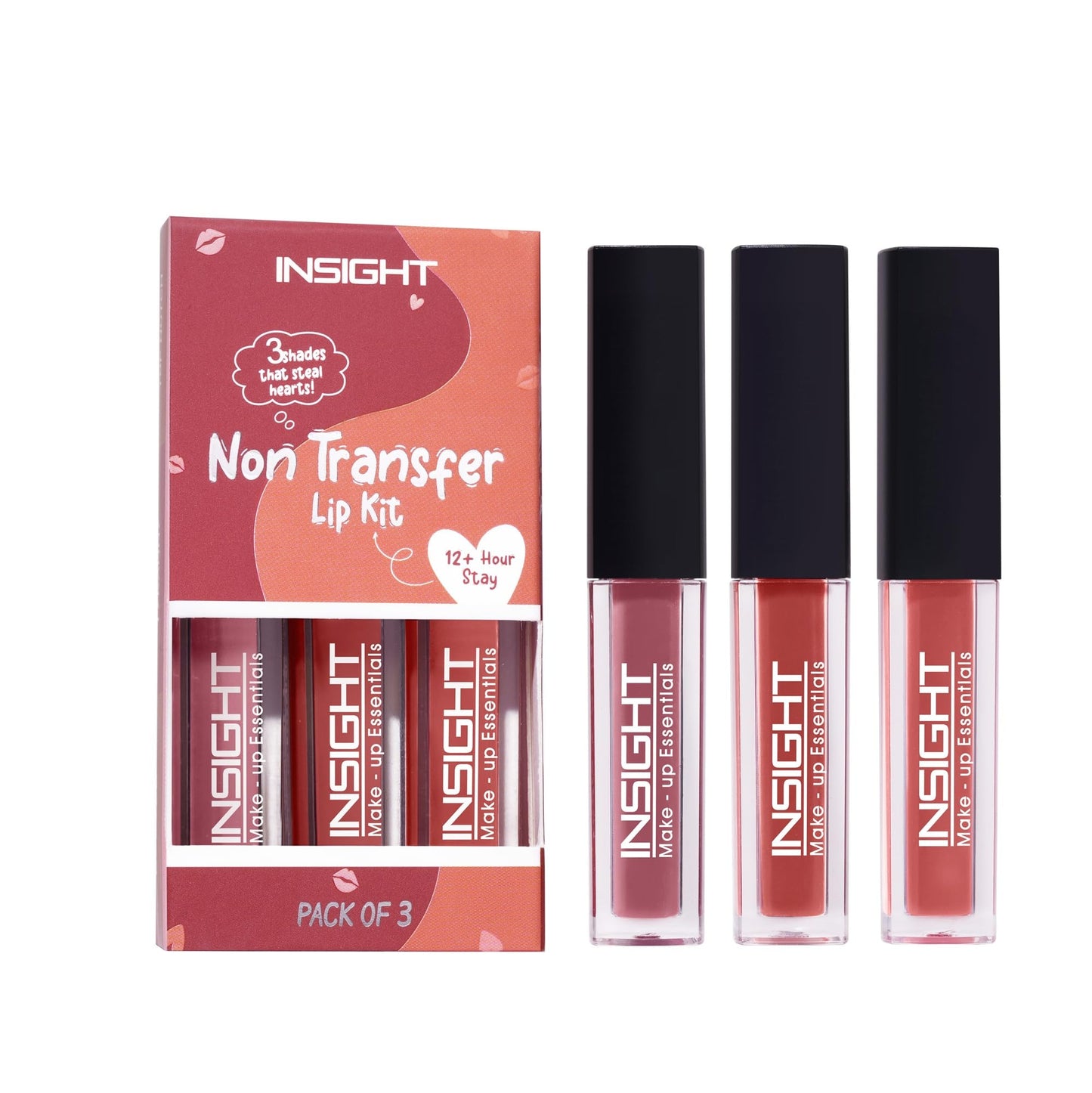 INSIGHT Non Transfer Liquid Lipstick Kit - Nudes (Pack of 3) | Waterproof | Matte Finish | Transfer & Smudge Proof | Lightweight | 12 Hr Wear| Highly Pigmented 12 g