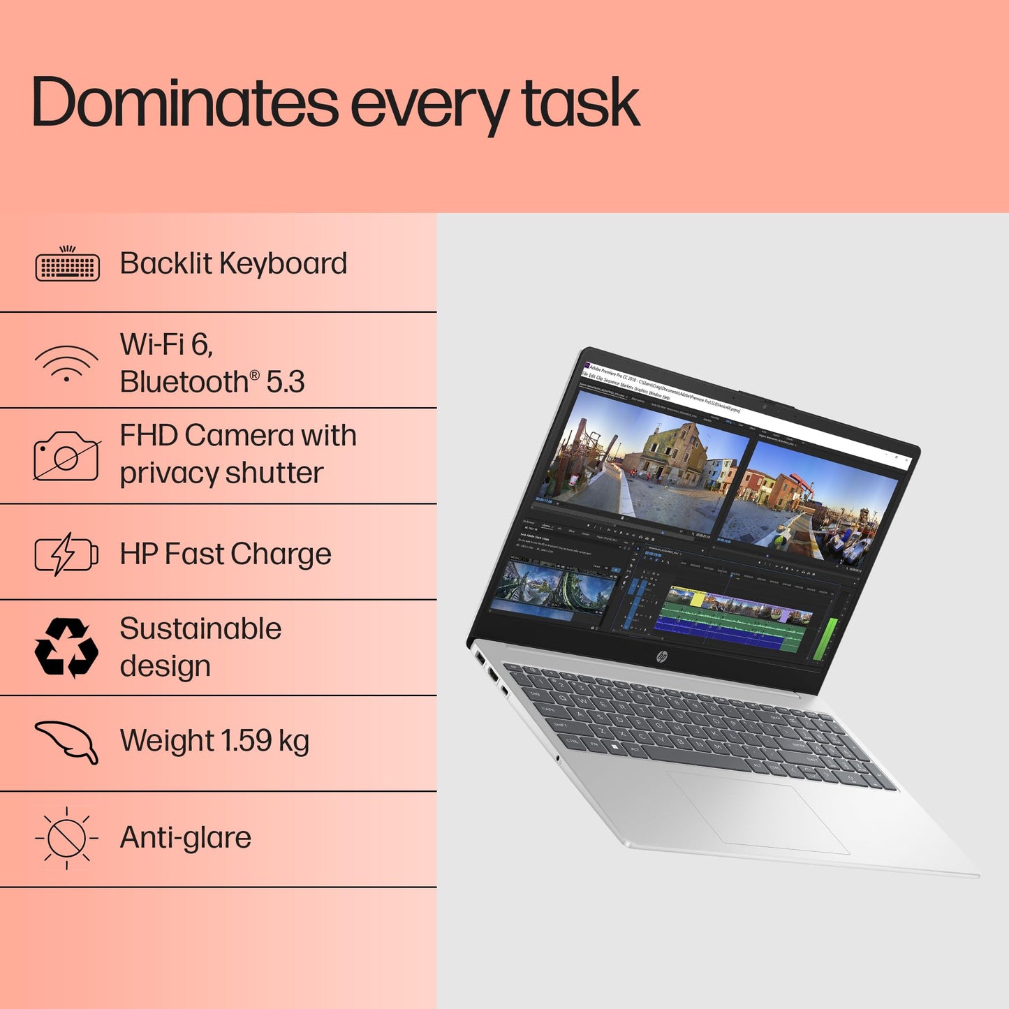 HP 15, 13th Gen Intel Core i5-1334U Laptop (16GB DDR4,512GB SSD) Anti-Glare, Micro-Edge,15.6''/39.6cm, FHD, Win11,M365,Office24, Silver,1.59kg, Iris Xe Graphics,FHD Camera w/Privacy Shutter, fd0577TU