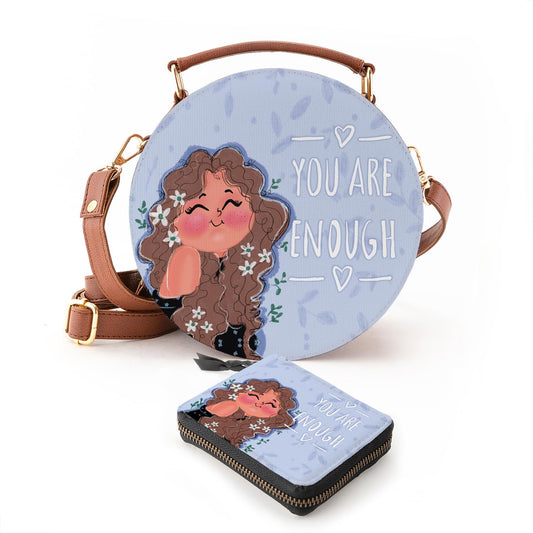 Kalankit Round Sling Bag and Wallet for Girls | Handmade Vegan Leather Gift Combo | Compact, Trendy, Lightweight | Rakhi Gift for Sister | You Are Enough!