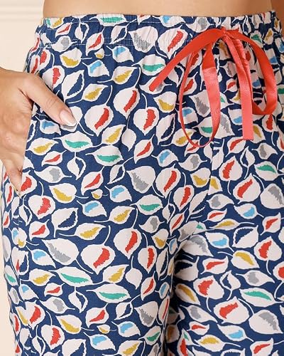 BODYCARE Women's Cotton Printed T-Shirt and Capri Set | Soft & Breathable Nightwear | Short Sleeves | Loungewear Co-Ord Set| BSCS16049_100 Multicolour