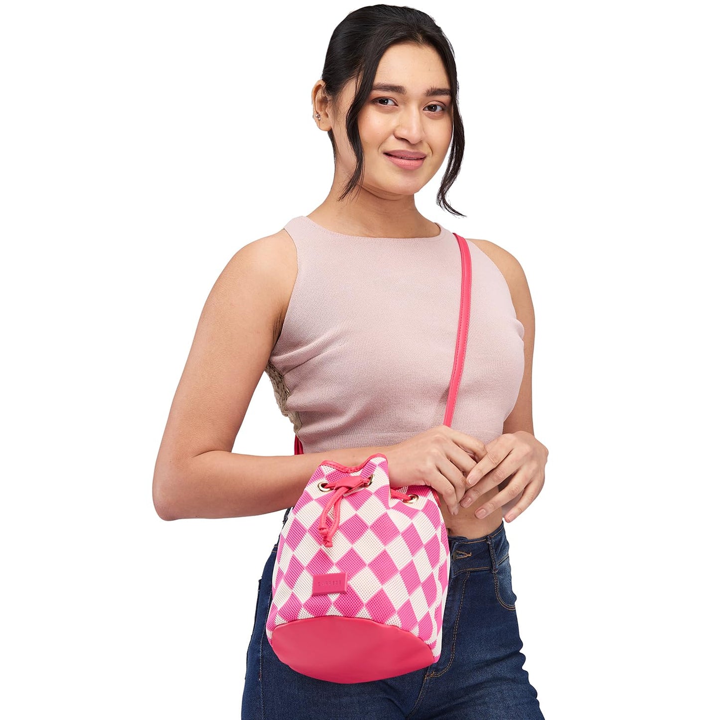 Caprese Checker Sling Bag for Women (Medium, Fuchsia)