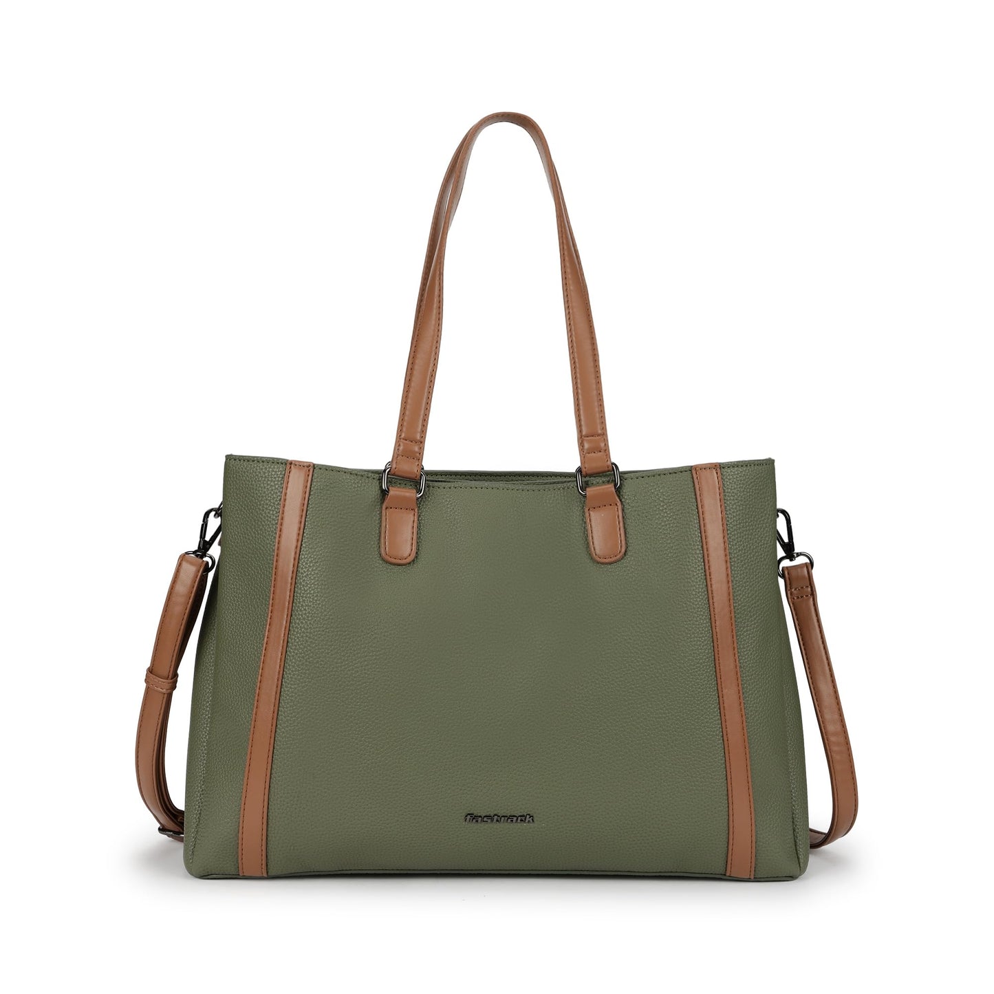 Metro Carry Laptop Tote | Faux-Leather Women's Handbag | Olive with Tan Details | 14" Laptop Compatible | Dual Carry Options | Pebbled Texture