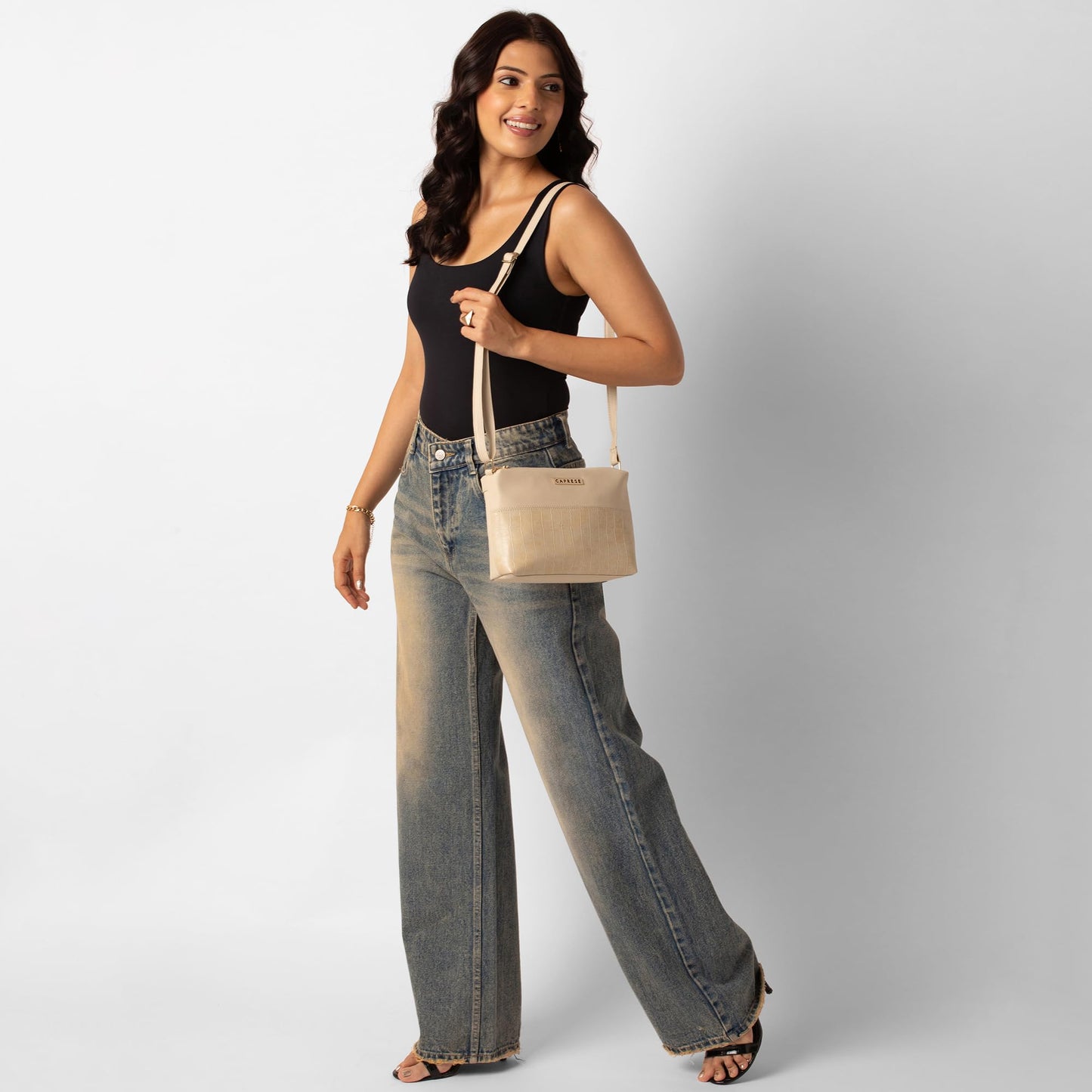 Caprese N Westwood Small Solid Crossbody Bag for Women, Stylish Sling Bag with Adjustable Strap, Trendy Spacious Crossbody Sling Bag for Girls (Beige)